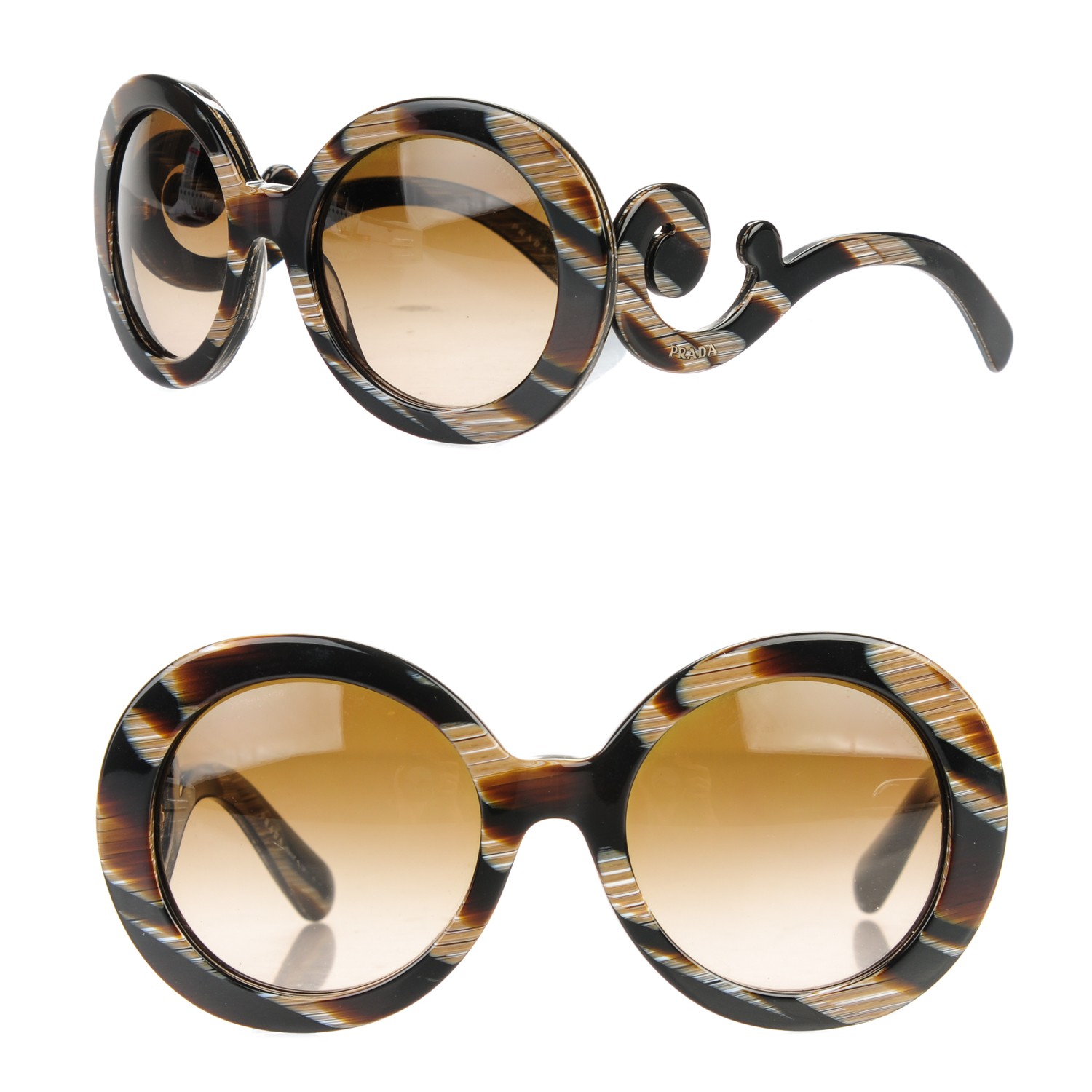 PRADA Baroque Sunglasses SPR 27N Black Horn 159347 | FASHIONPHILE