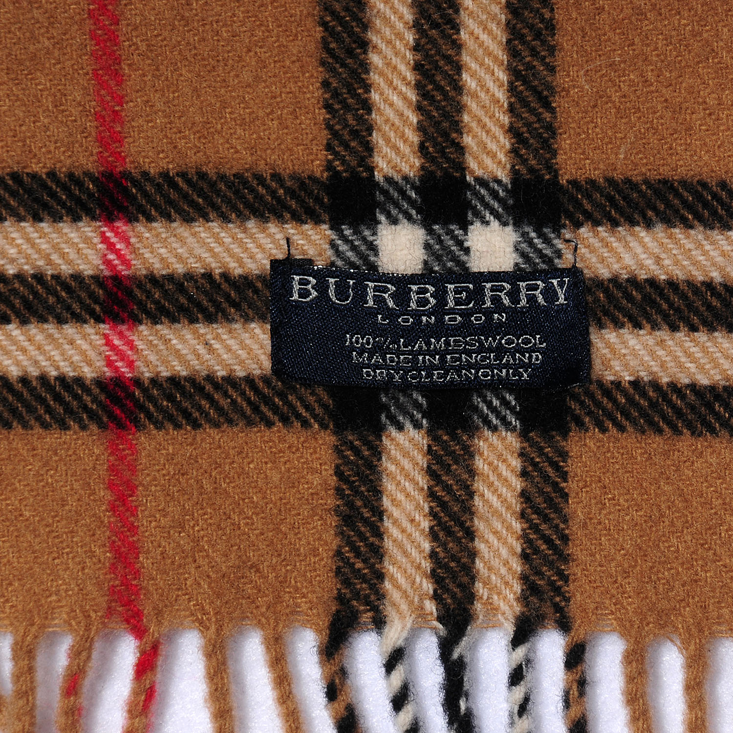 BURBERRY Lambswool Check Fringe Scarf Camel 78398