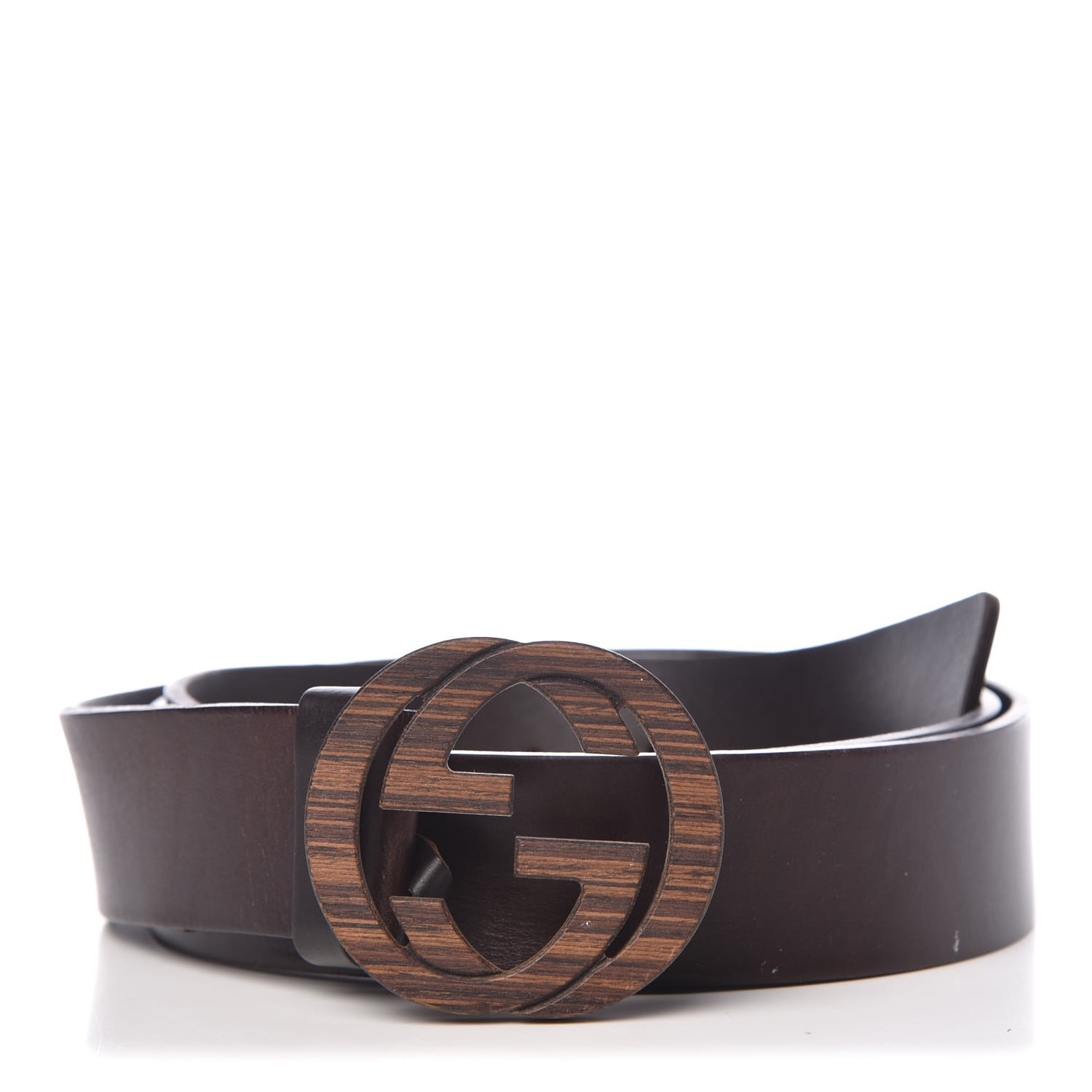 GUCCI Calfskin Wood Interlocking G Belt 
