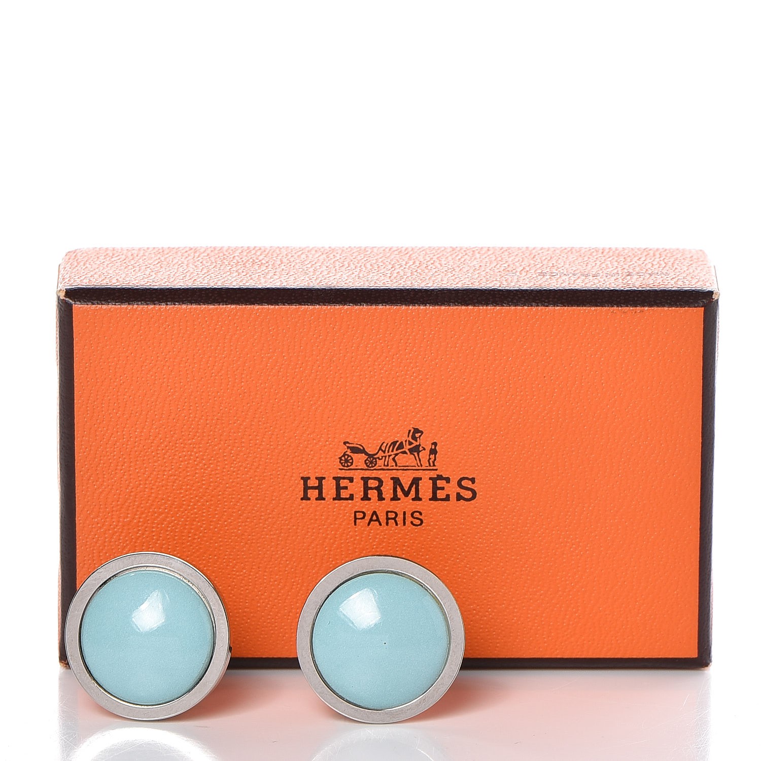 HERMES Enamel Eclipse Clip On Earrings Turquoise 266592