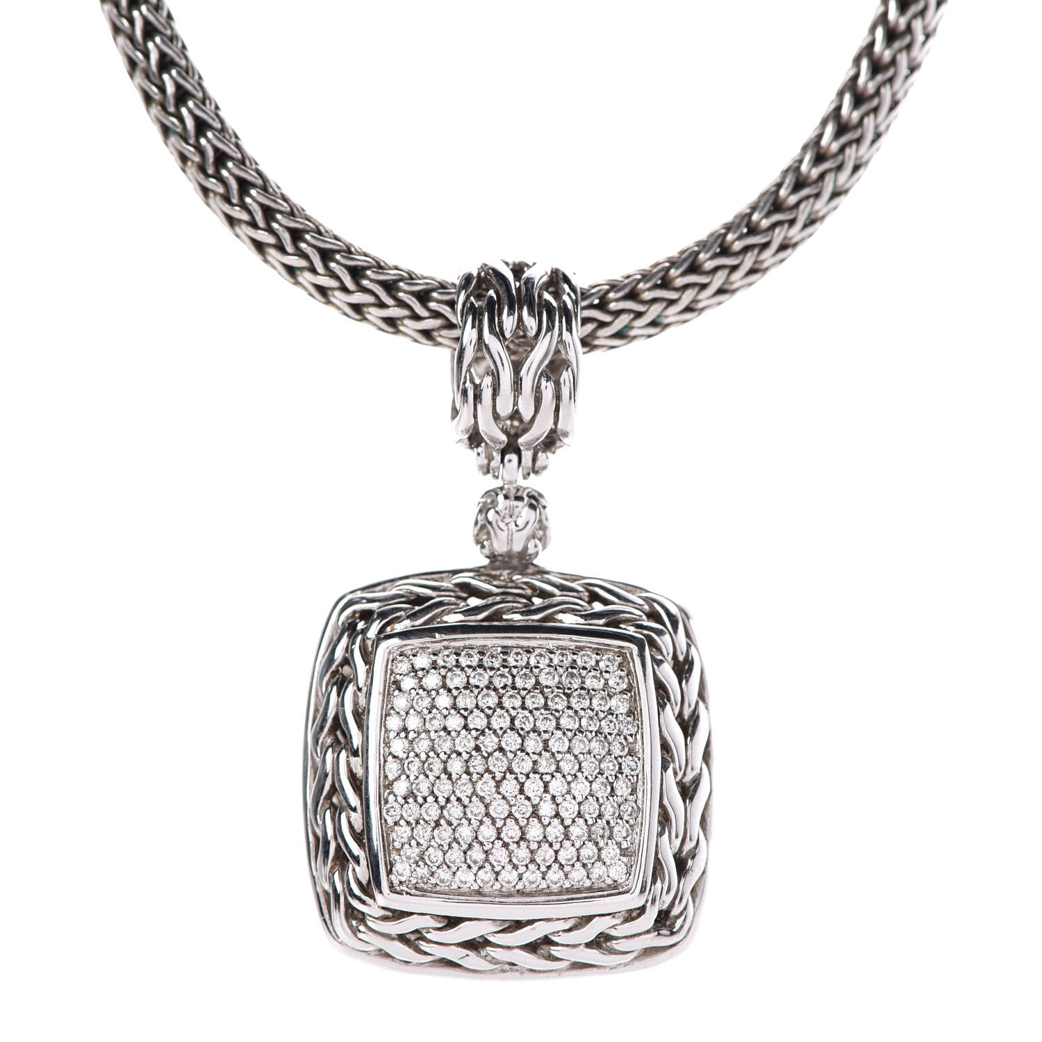 JOHN HARDY Sterling Silver Diamond Classic Chain Enhancer Pendant Necklace 365303