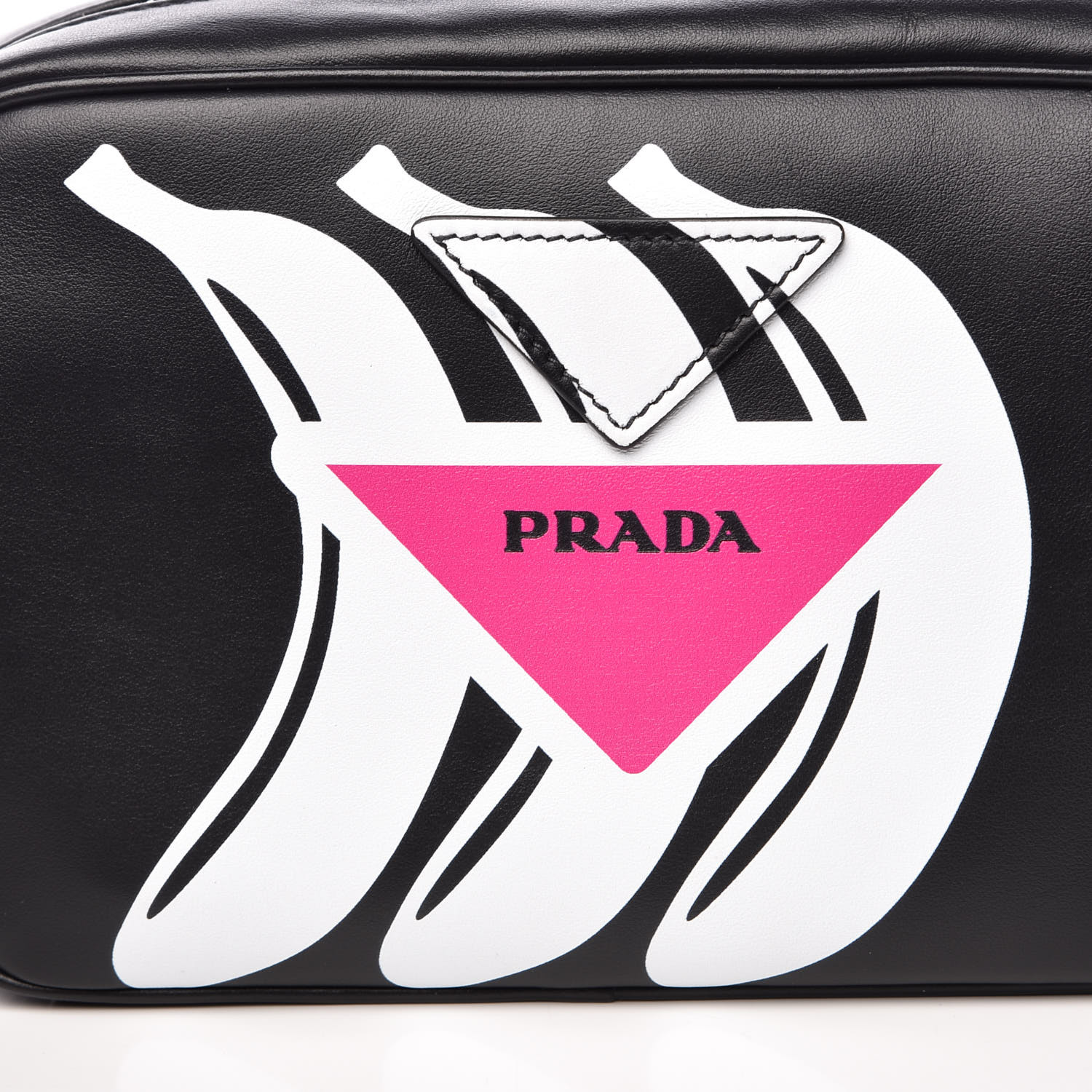 PRADA City Calf Banana Print Camera Bag Black Fuchsia 365108 