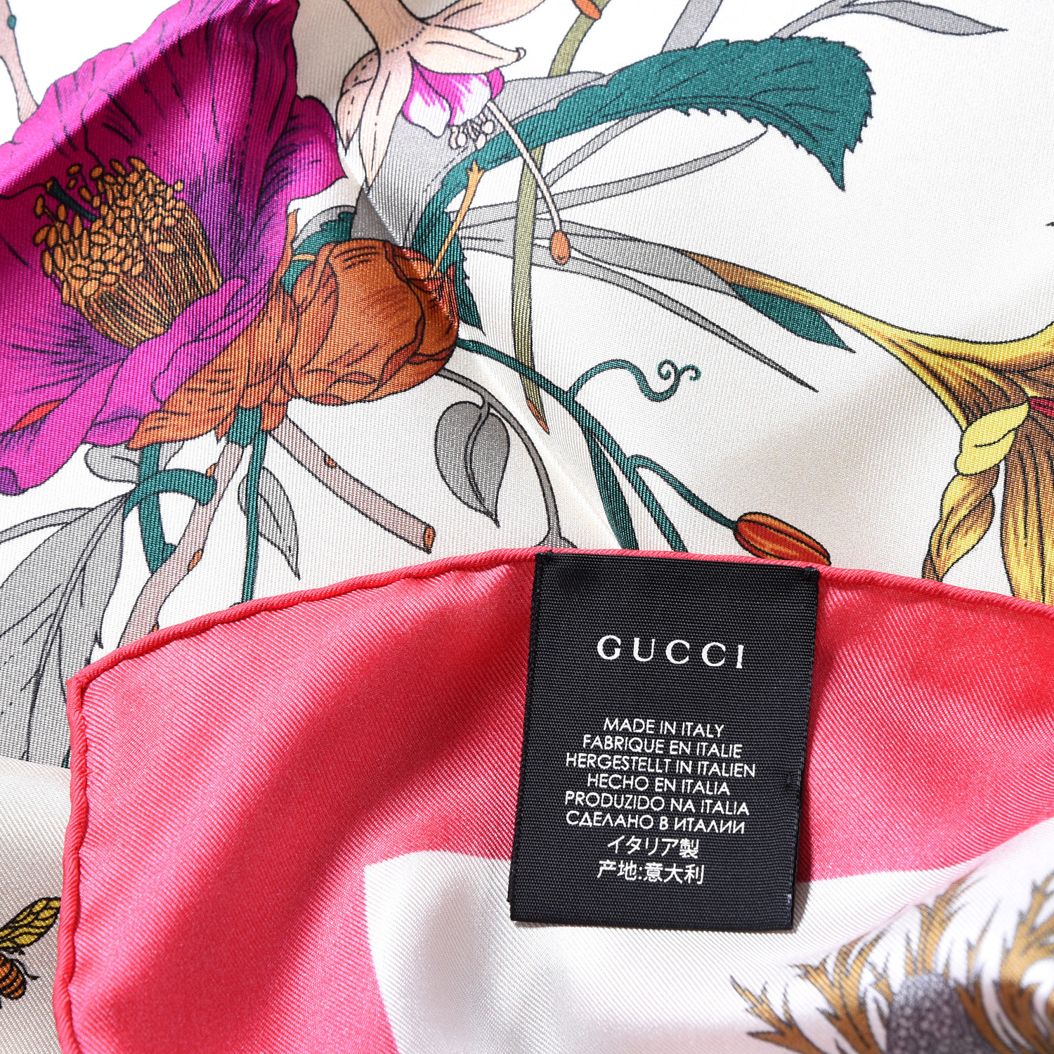 GUCCI Silk Flora Gothic Square Scarf Ivory Pink 543979