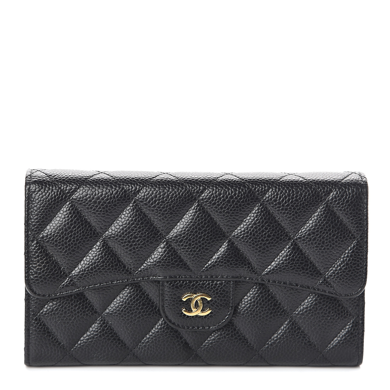 CHANEL Caviar Quilted Long Flap Wallet Black 542057
