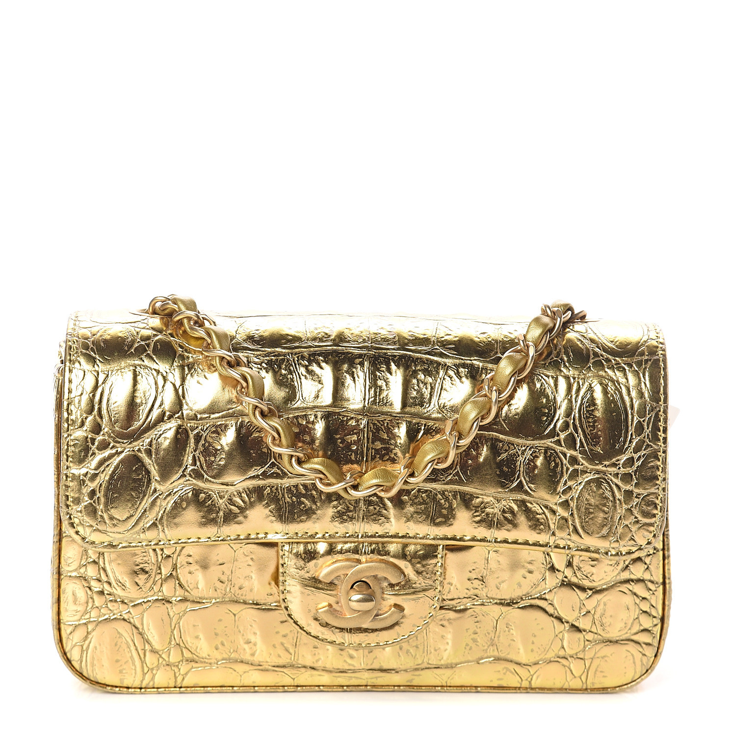 chanel gold croc bag
