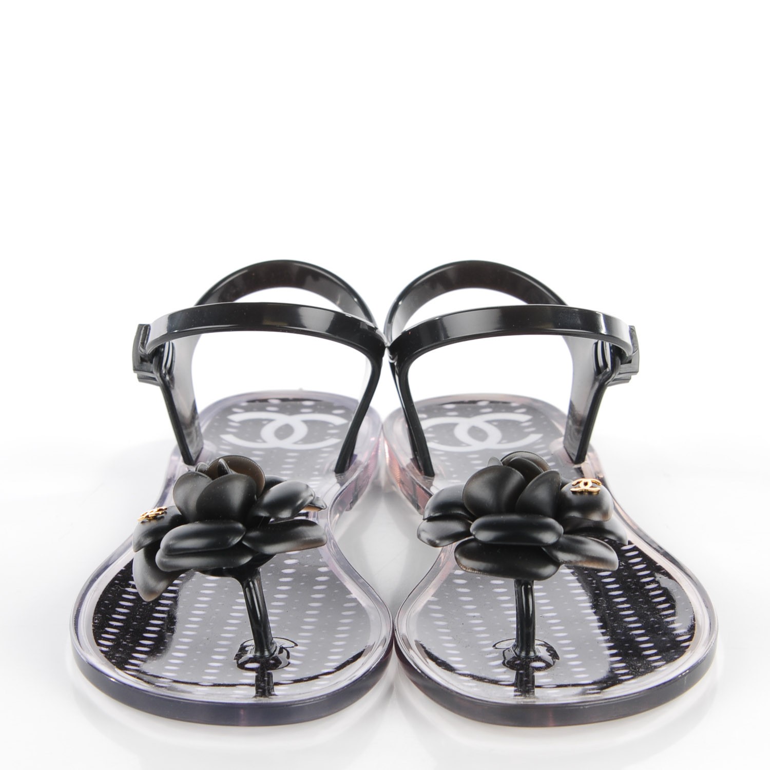 CHANEL Jelly Camellia Thong Sandals 36 Black 116167
