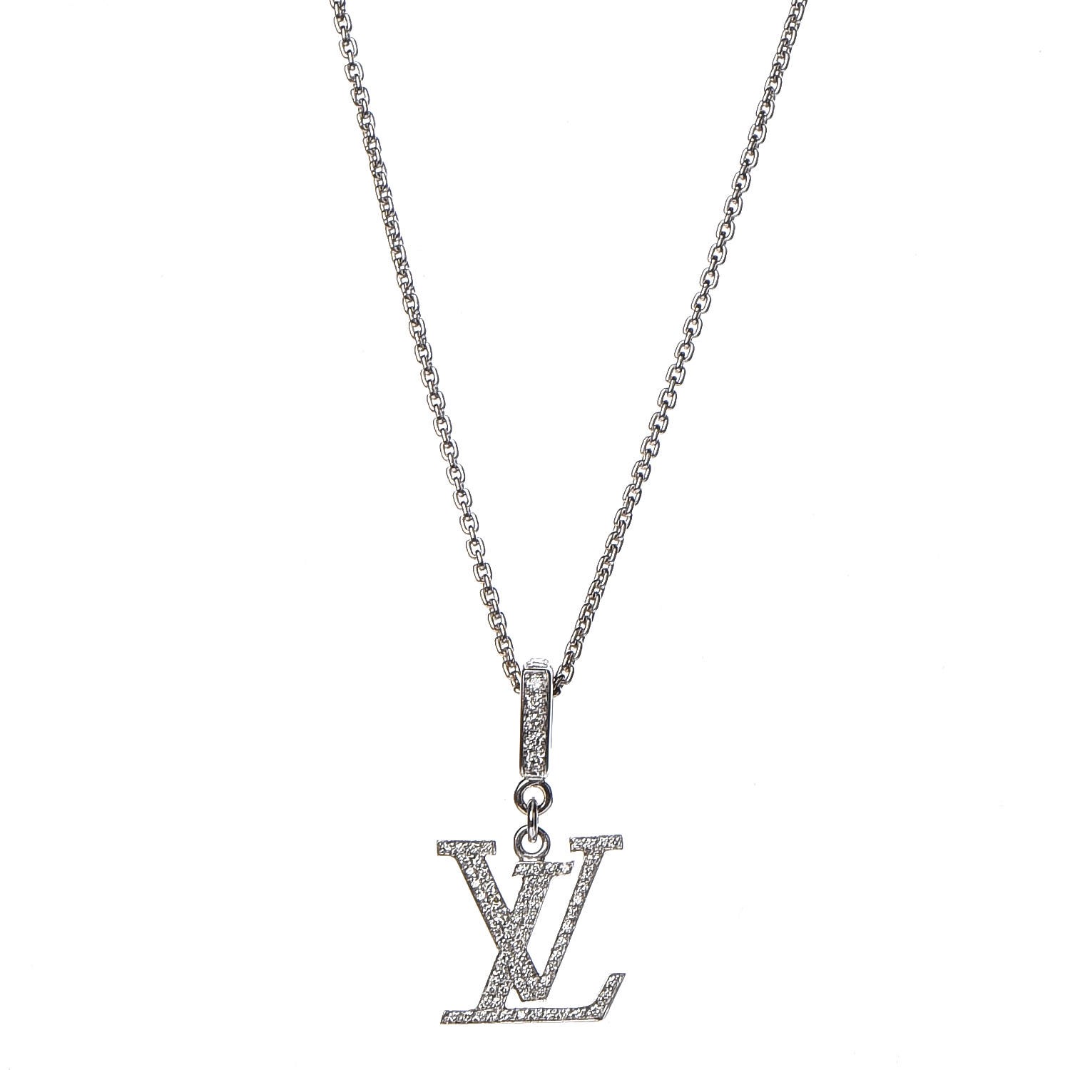 Louis Vuitton Necklace Unisex M62485 Silver LV Logo Auth W/Box, Storage Bag