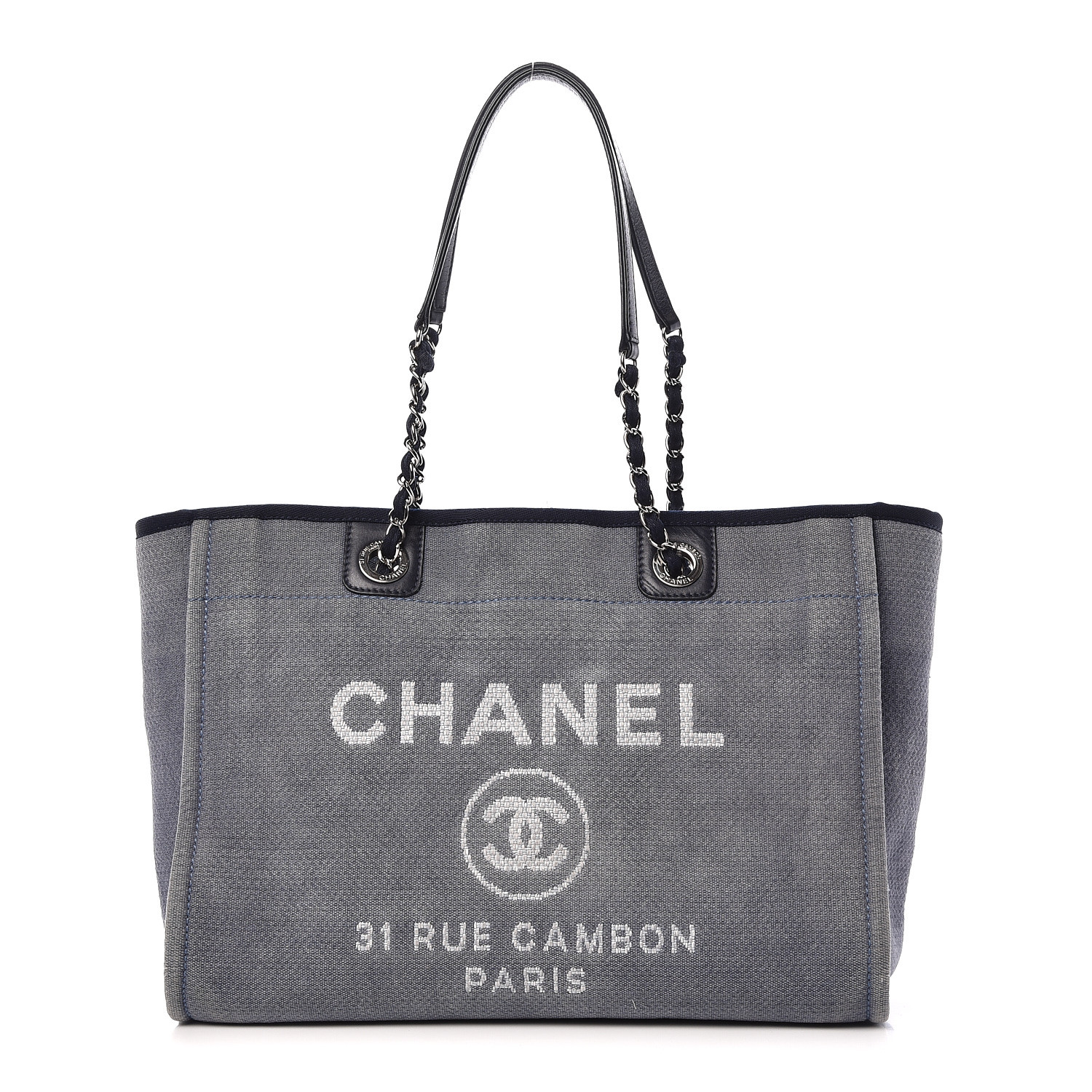 CHANEL Canvas Small Deauville Tote Denim Blue 436370