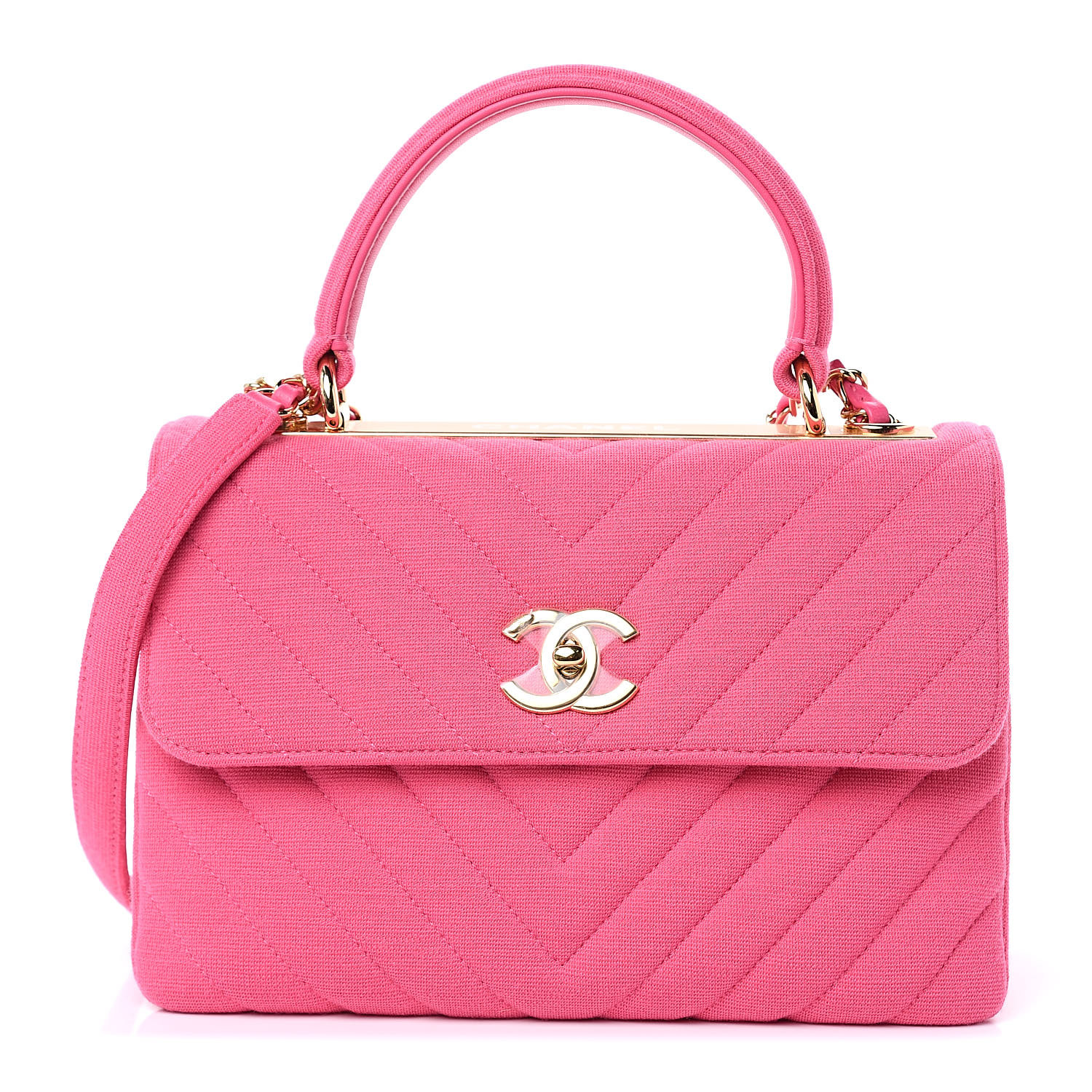 CHANEL Jersey Chevron Quilted Small Trendy CC Dual Handle Flap Bag Pink ...