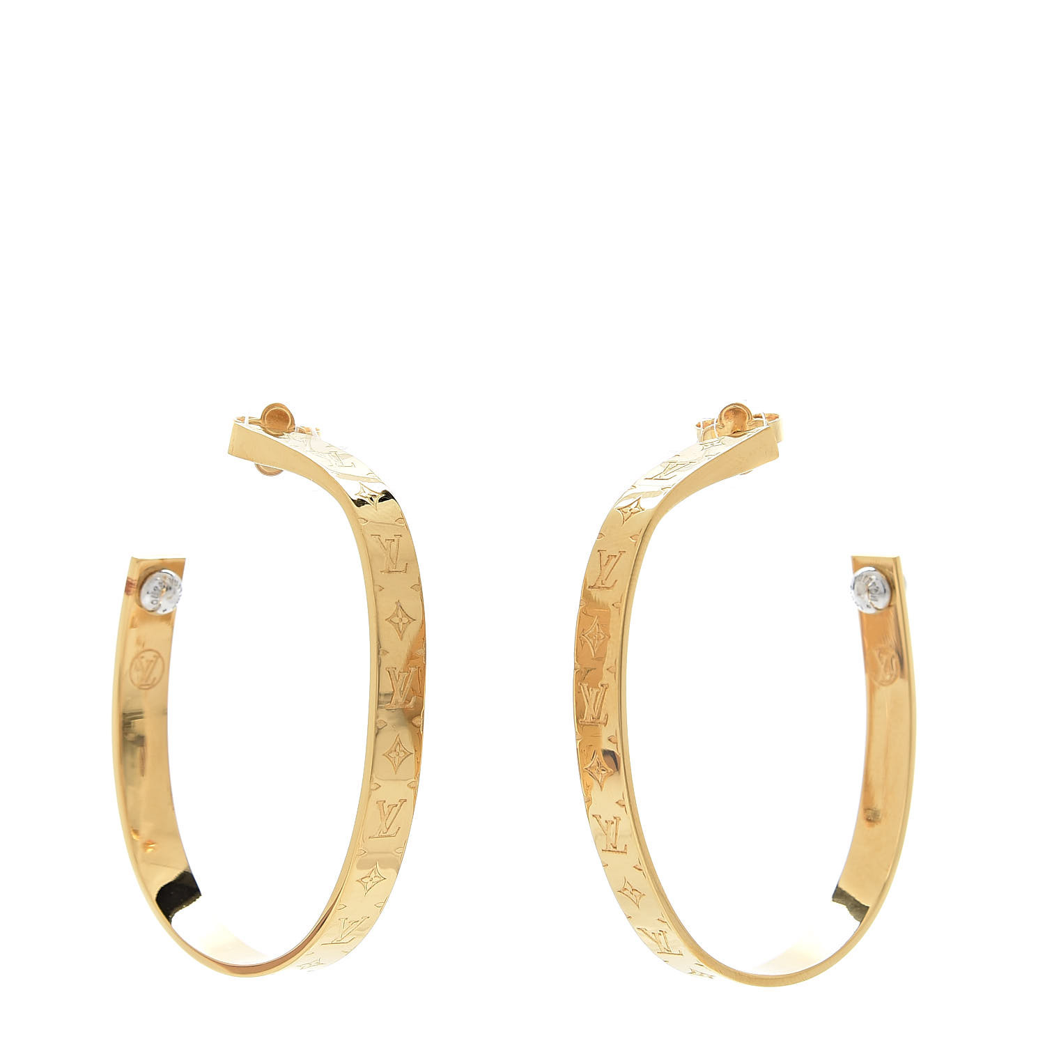 LOUIS VUITTON Nanogram Hoop Earrings Gold 505442