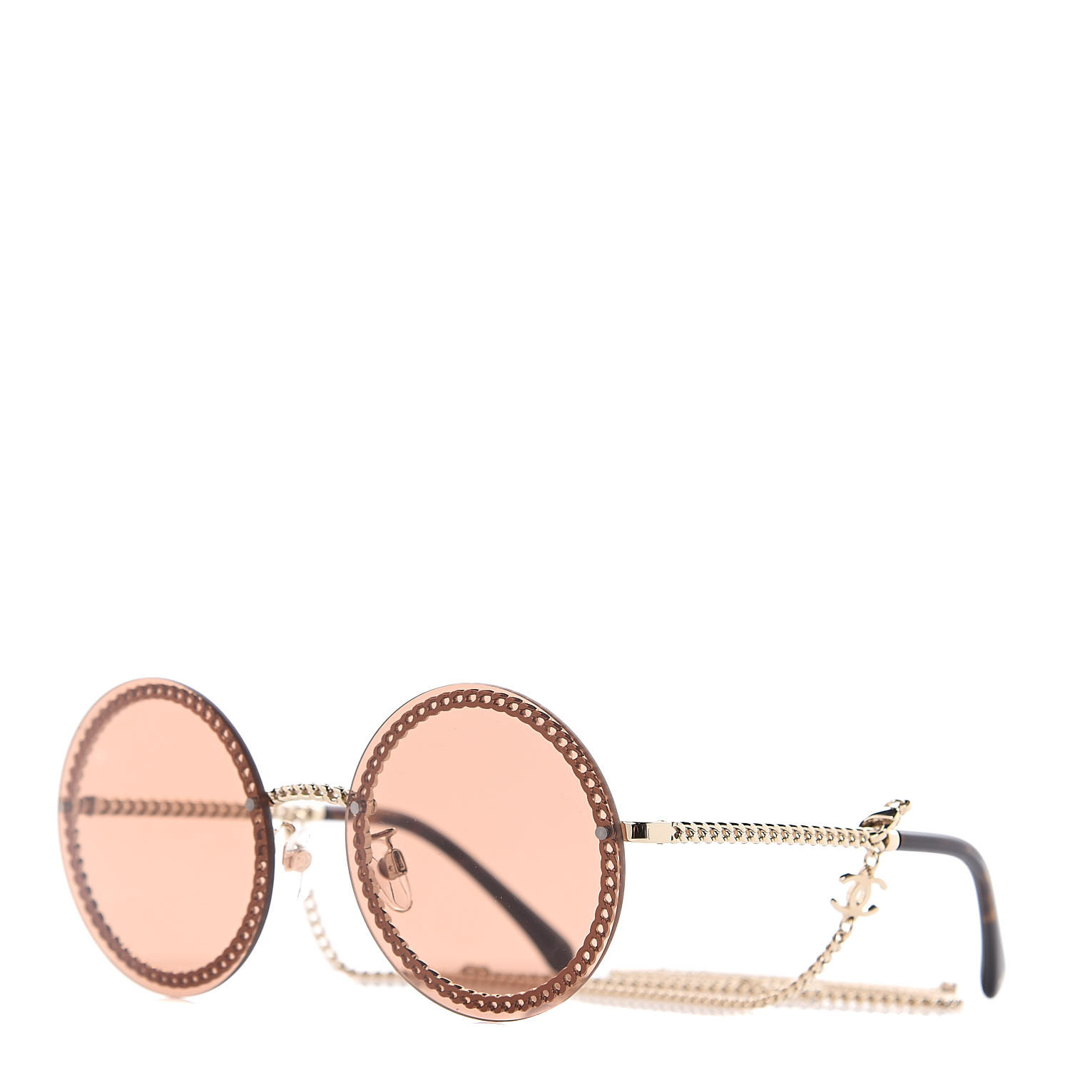 CHANEL Chain Round Sunglasses 4245 Brown Gold 500769