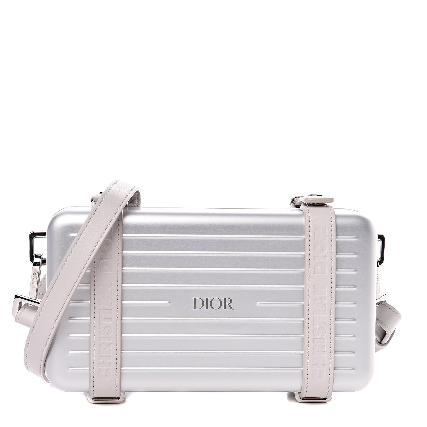 CHRISTIAN DIOR X RIMOWA Aluminum Personal Clutch On Strap Silver 505443