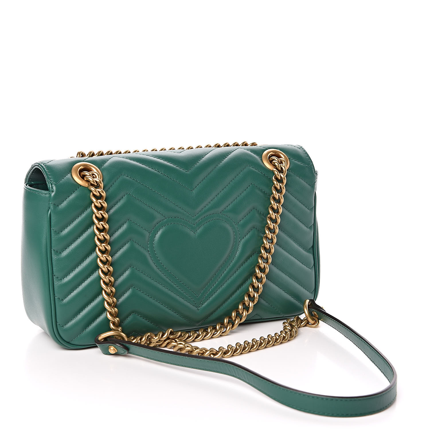 GUCCI Calfskin Matelasse Small GG Marmont Shoulder Bag Emerald Green 505999