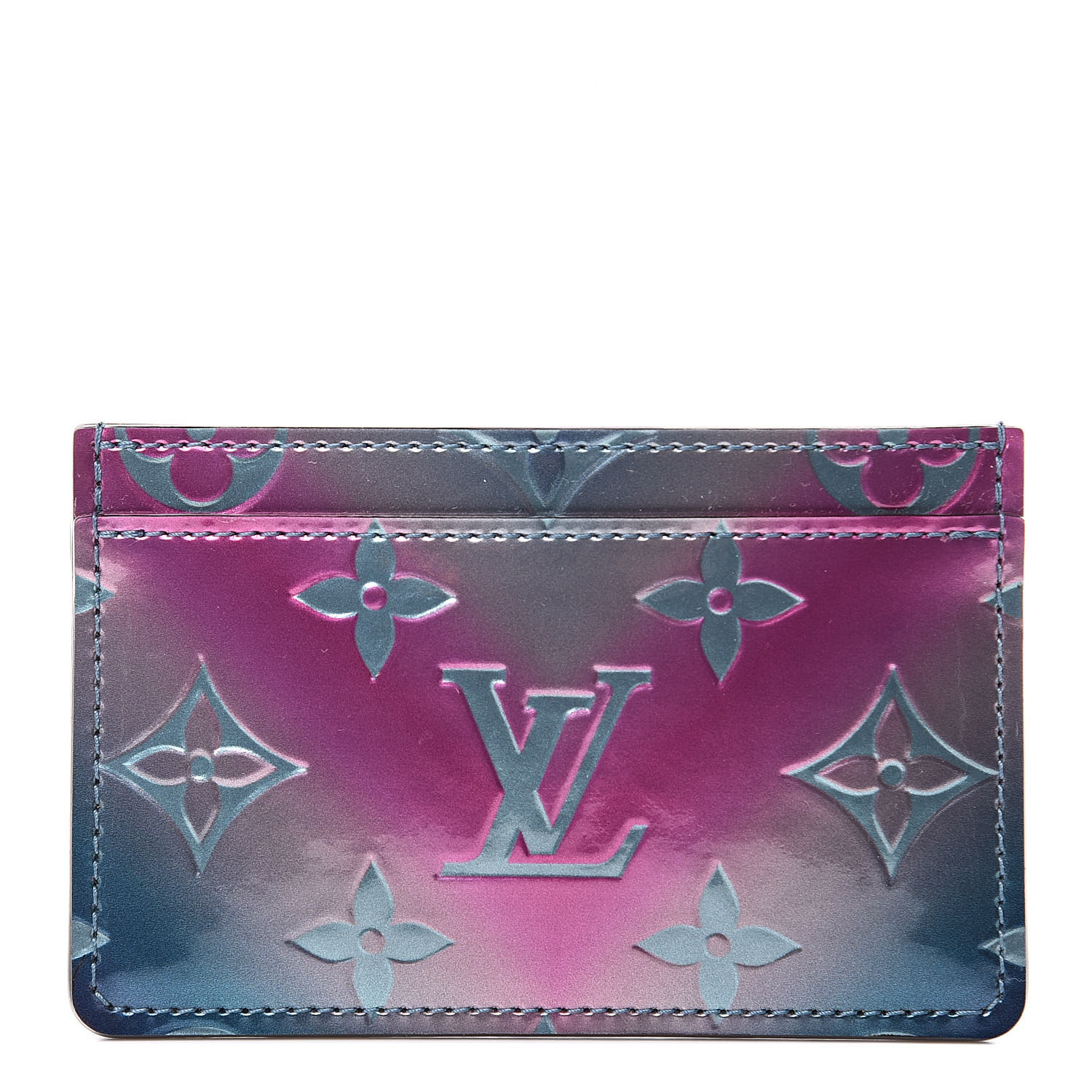 LOUIS VUITTON Metallic Vernis Card Holder Blue Pink 505543