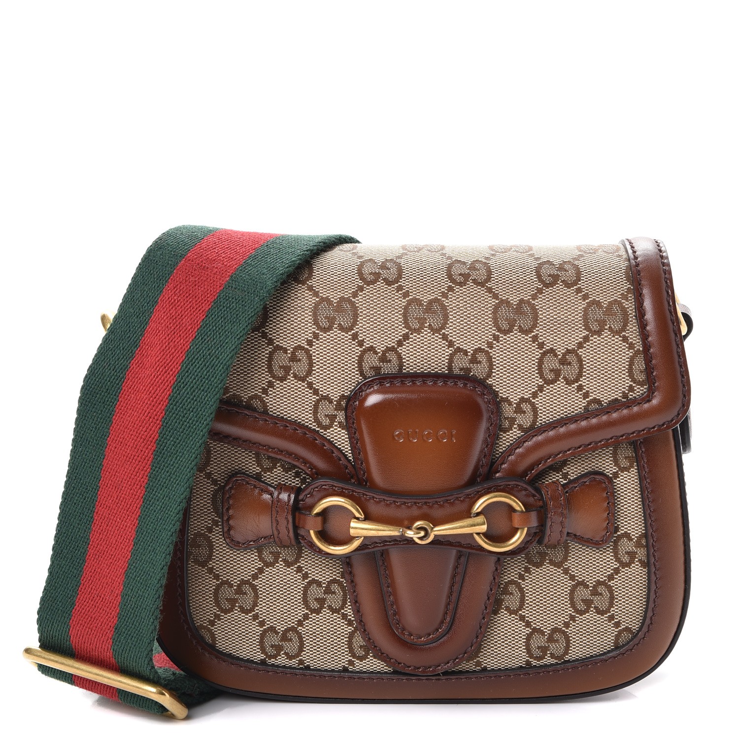 GUCCI Monogram Small Lady Web Shoulder Bag Brown 342560