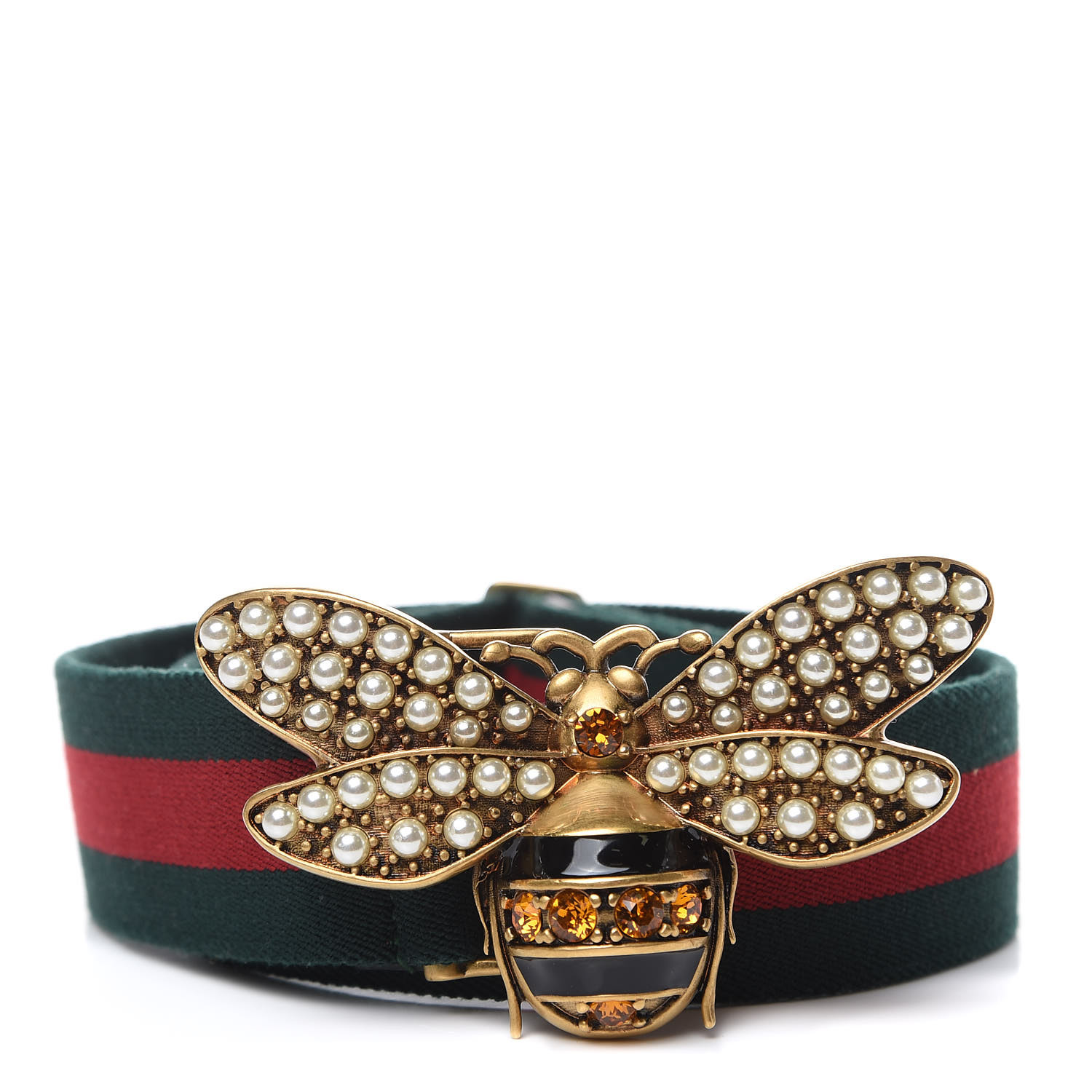 GUCCI Web Embellished Sylvie Bee Belt 