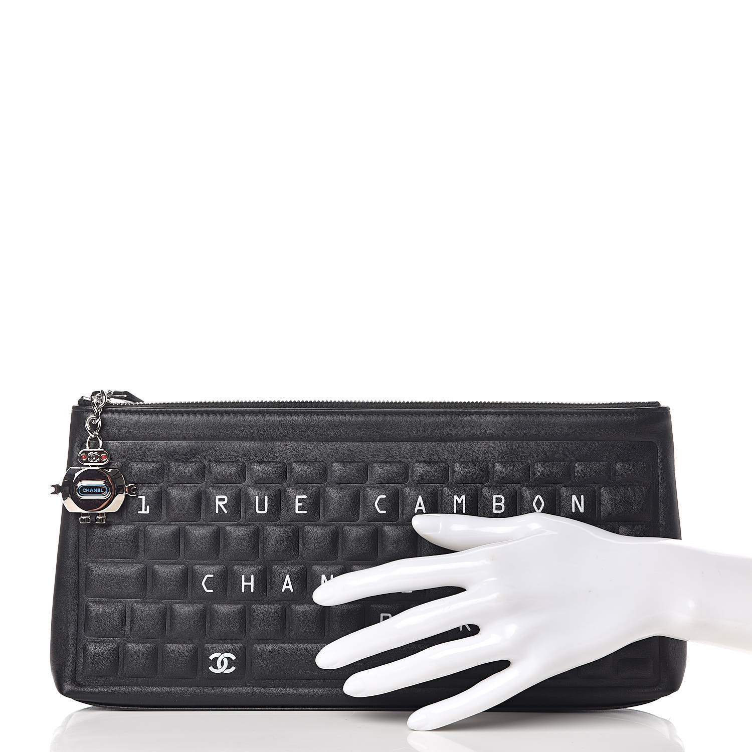 CHANEL Metallic Calfskin Keyboard Pouch Black 416246