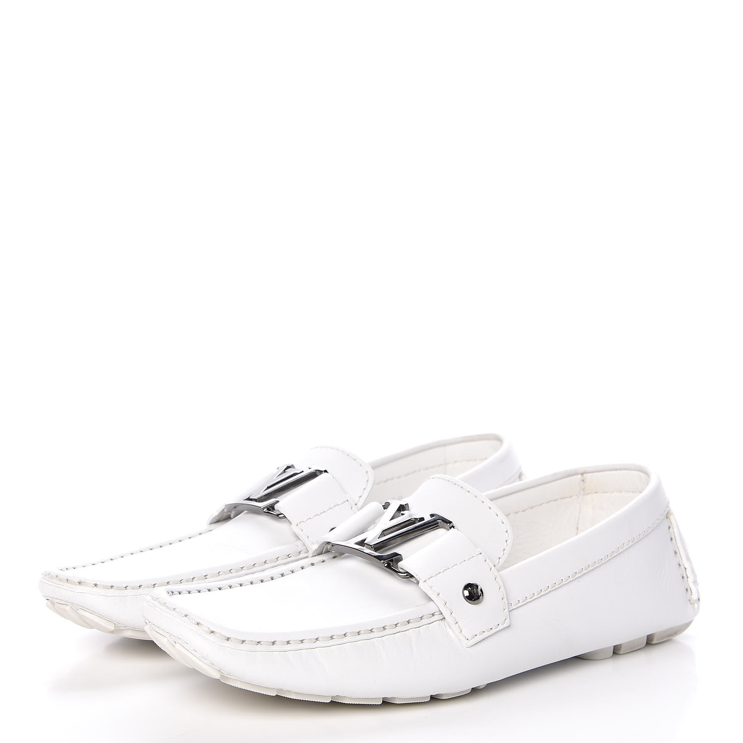 LOUIS VUITTON Calfskin Mens Monte Carlo Moccasin Loafers 6 White 417127