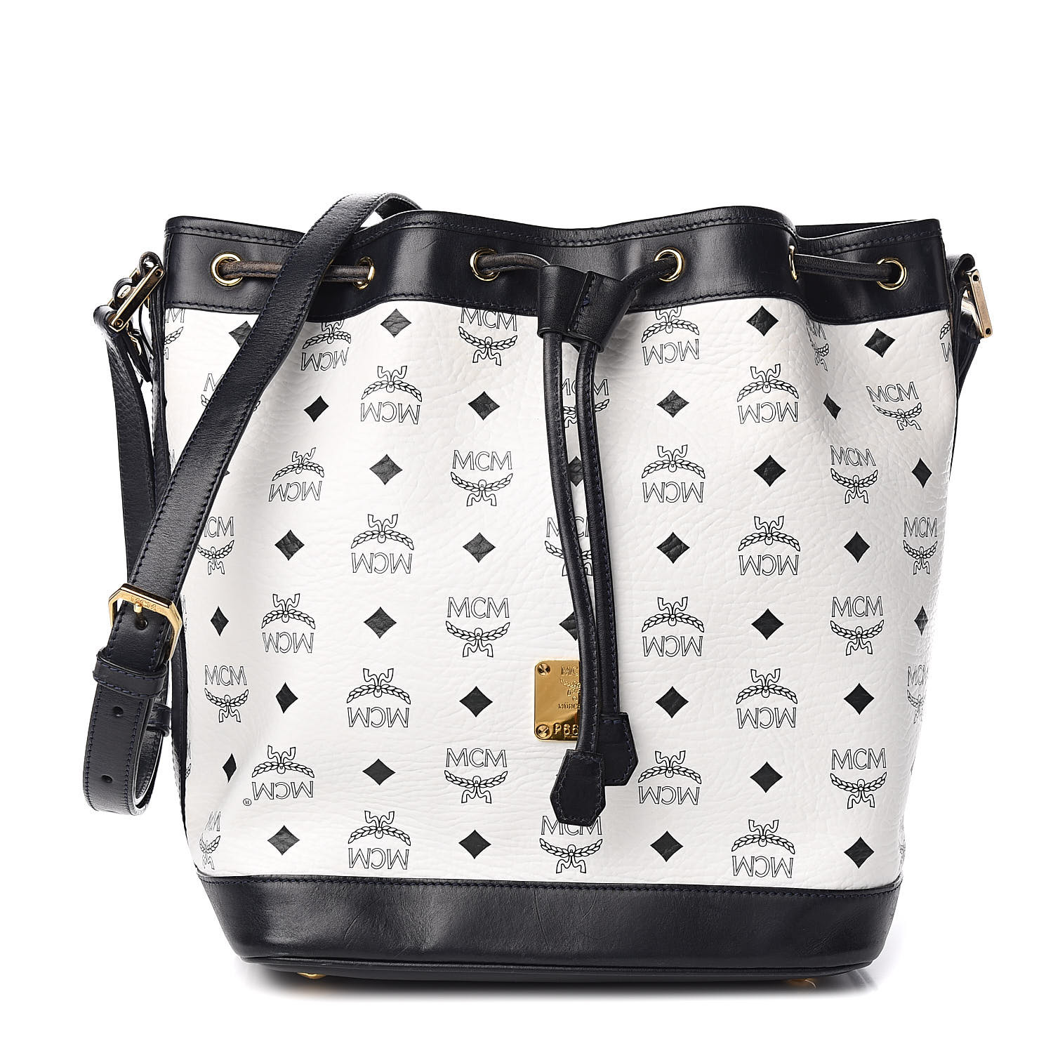 mcm black and white purse