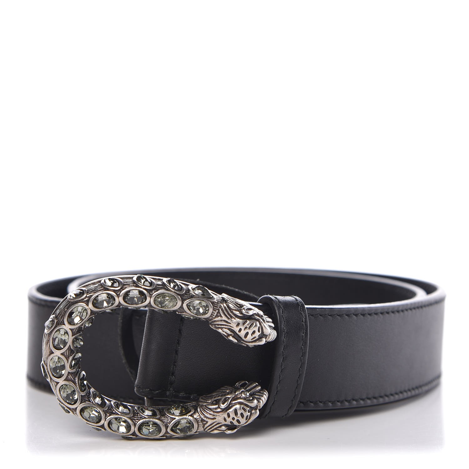 GUCCI Calfskin Crystal Dionysus Belt 75 30 Black 303540