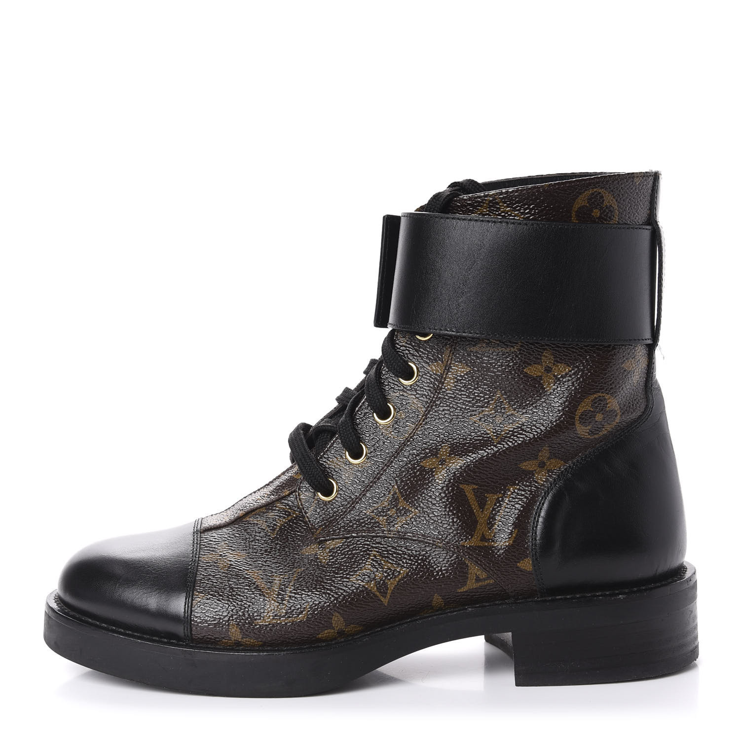 LOUIS VUITTON Monogram Calfskin Wonderland Flat Ranger Boots 38.5 Black