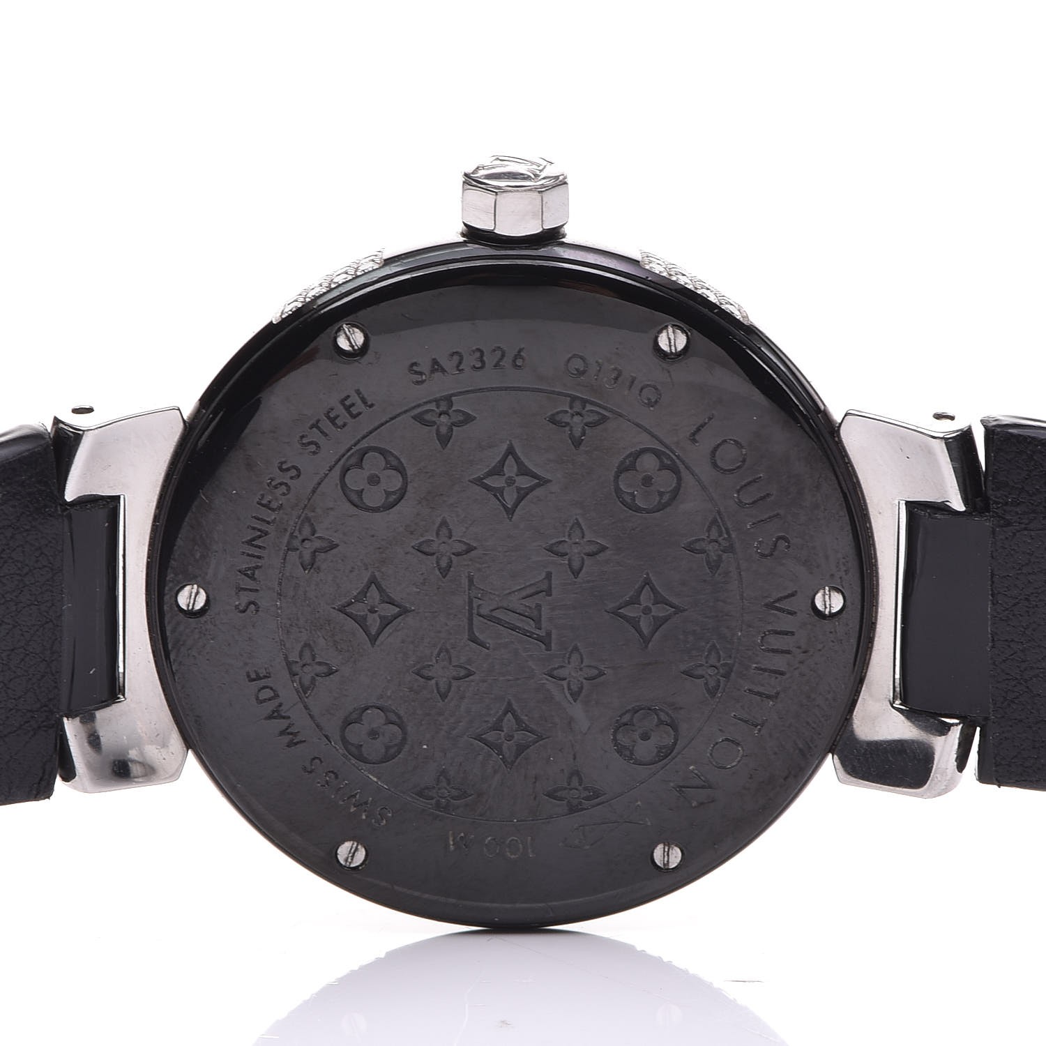 LOUIS VUITTON Stainless Steel Vernis Diamond 34mm Tambour Watch Black 328986
