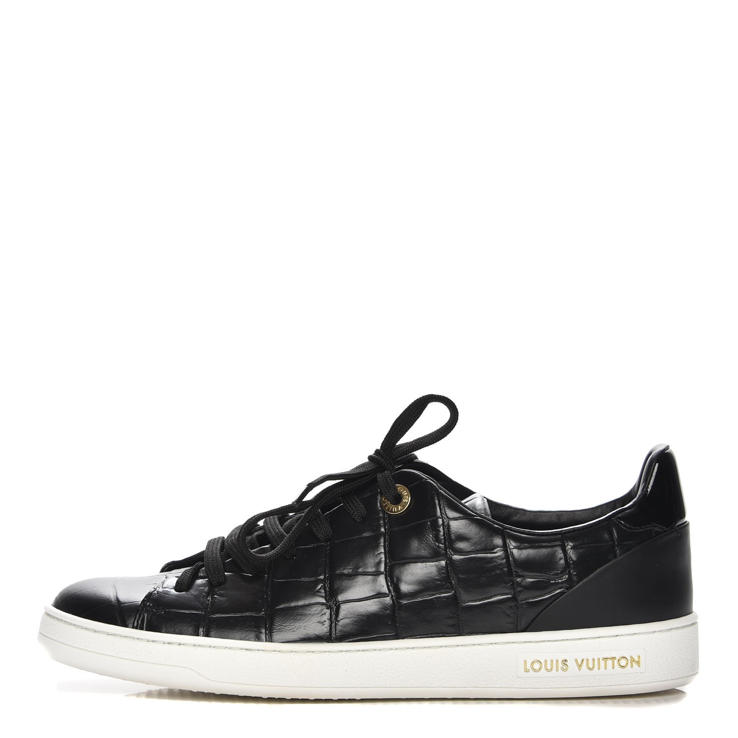 LOUIS VUITTON Mens Crocodile Embossed Calfskin Frontrow Sneakers 39 Black 221494