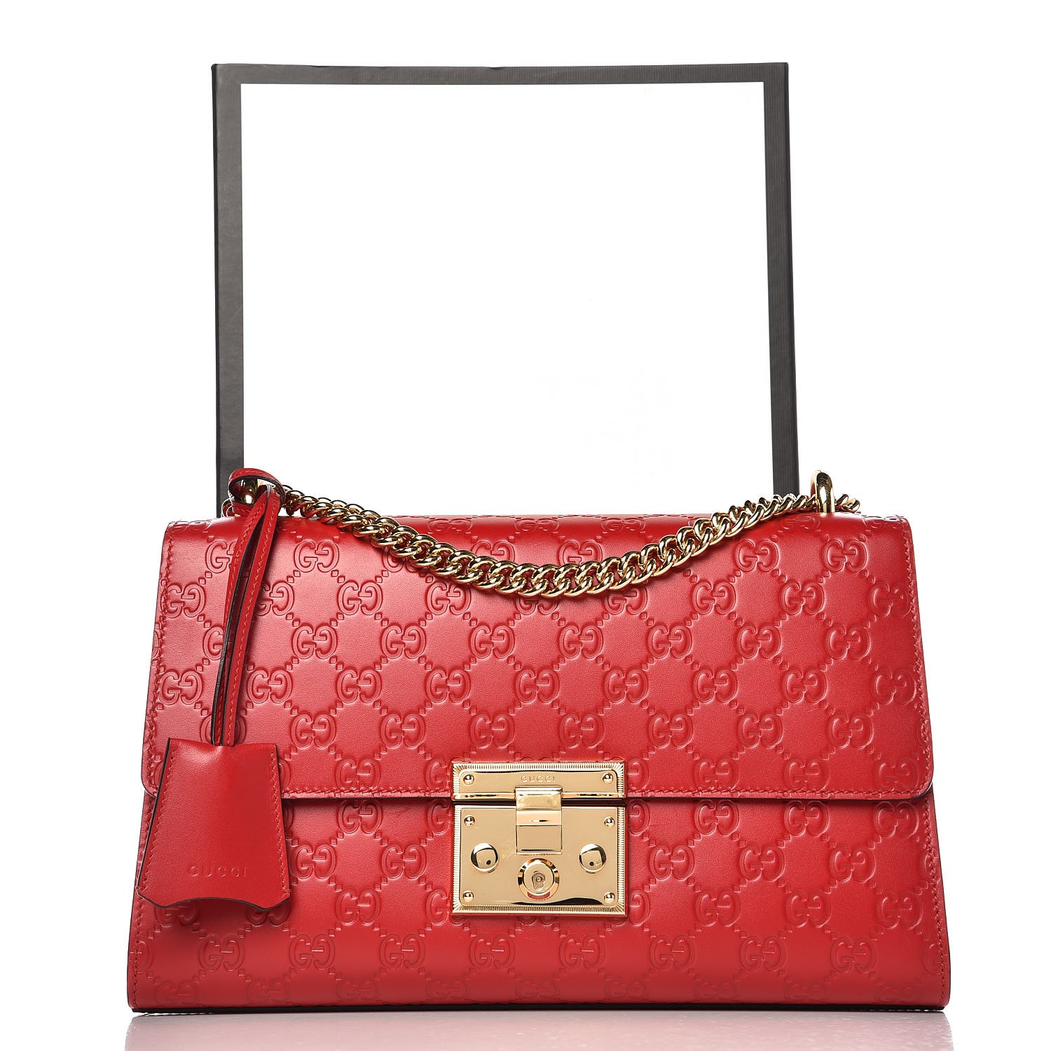 GUCCI Guccissima Medium Padlock Shoulder Bag Red 275454