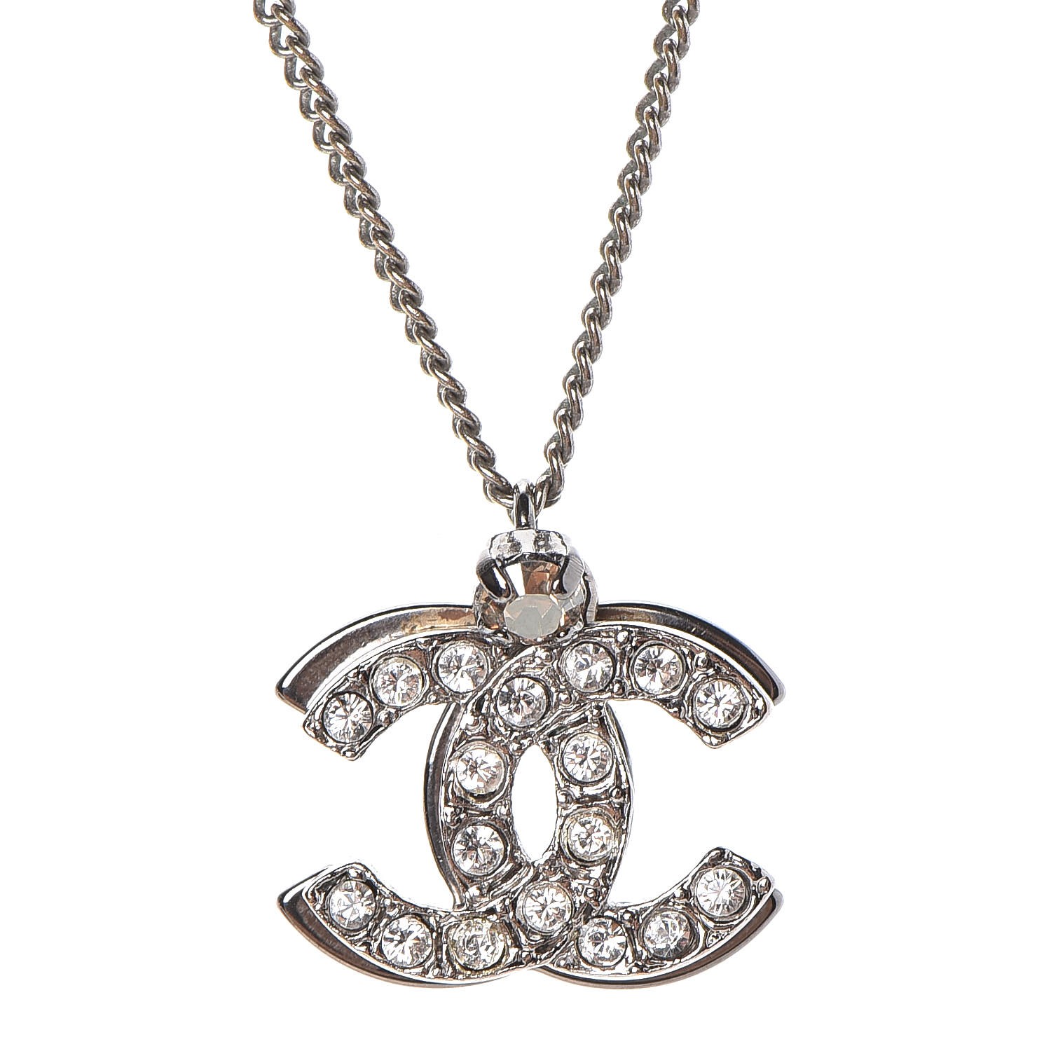 CHANEL Crystal CC Necklace Silver 275315