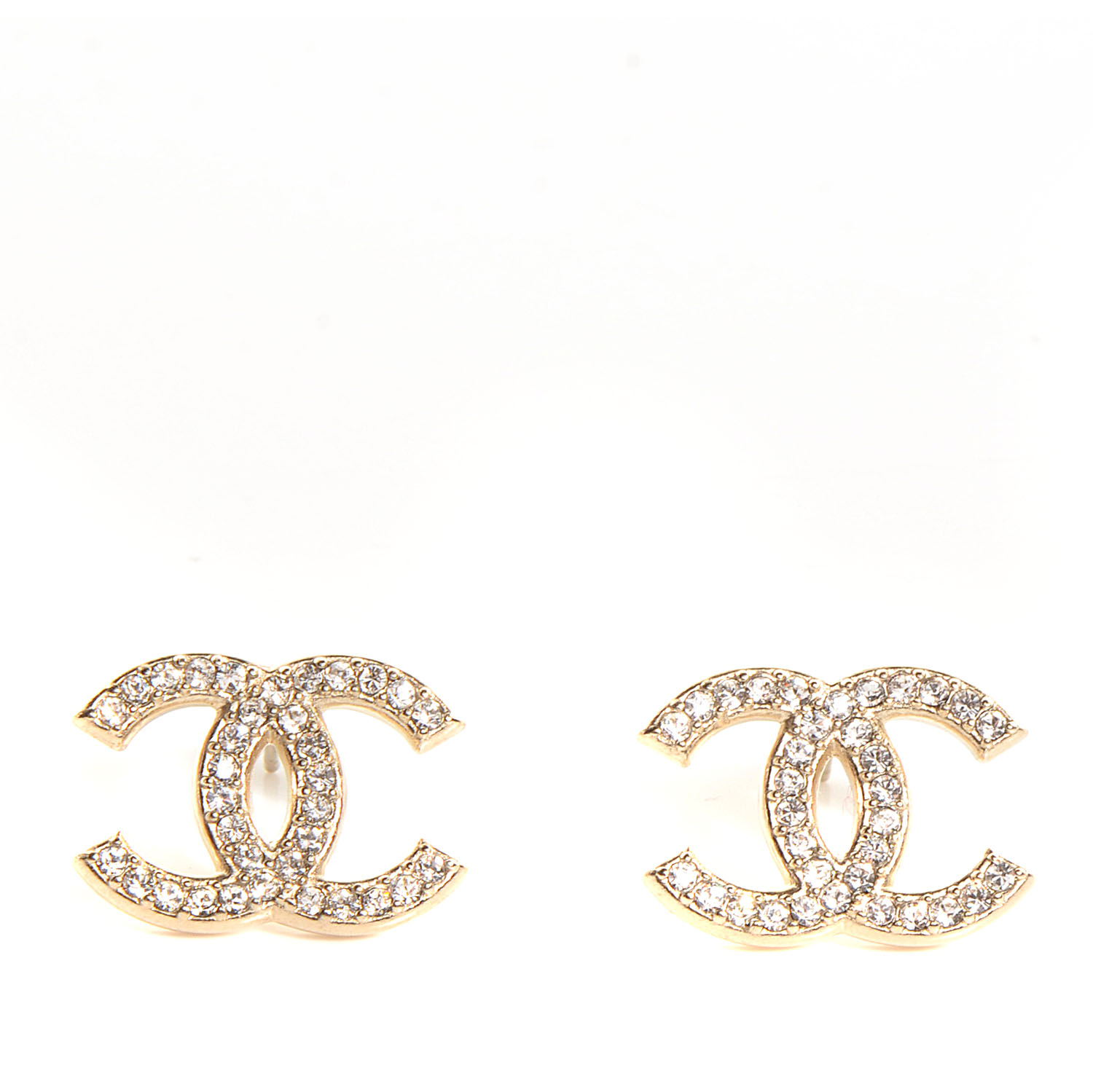 CHANEL Crystal CC Earrings Gold 81552