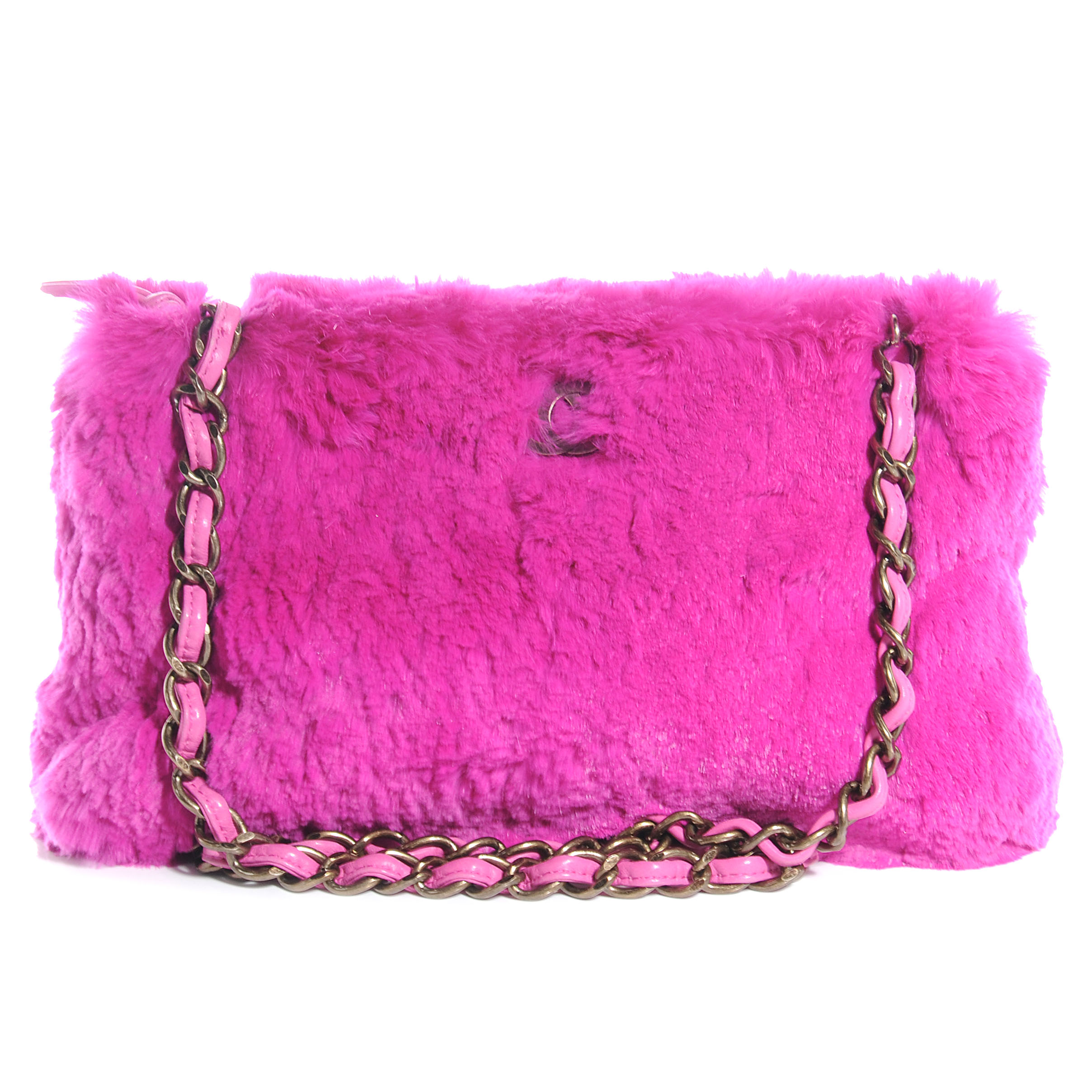 CHANEL Rabbit Fur Shoulder Bag Fuchsia 56368