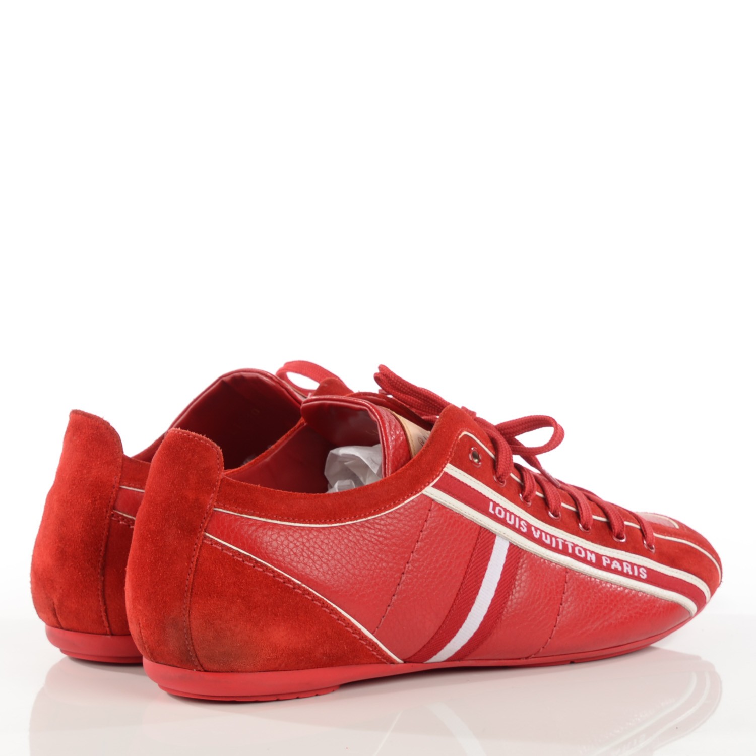 LOUIS VUITTON Mens Calfskin Suede Sneakers 8 Red 117303