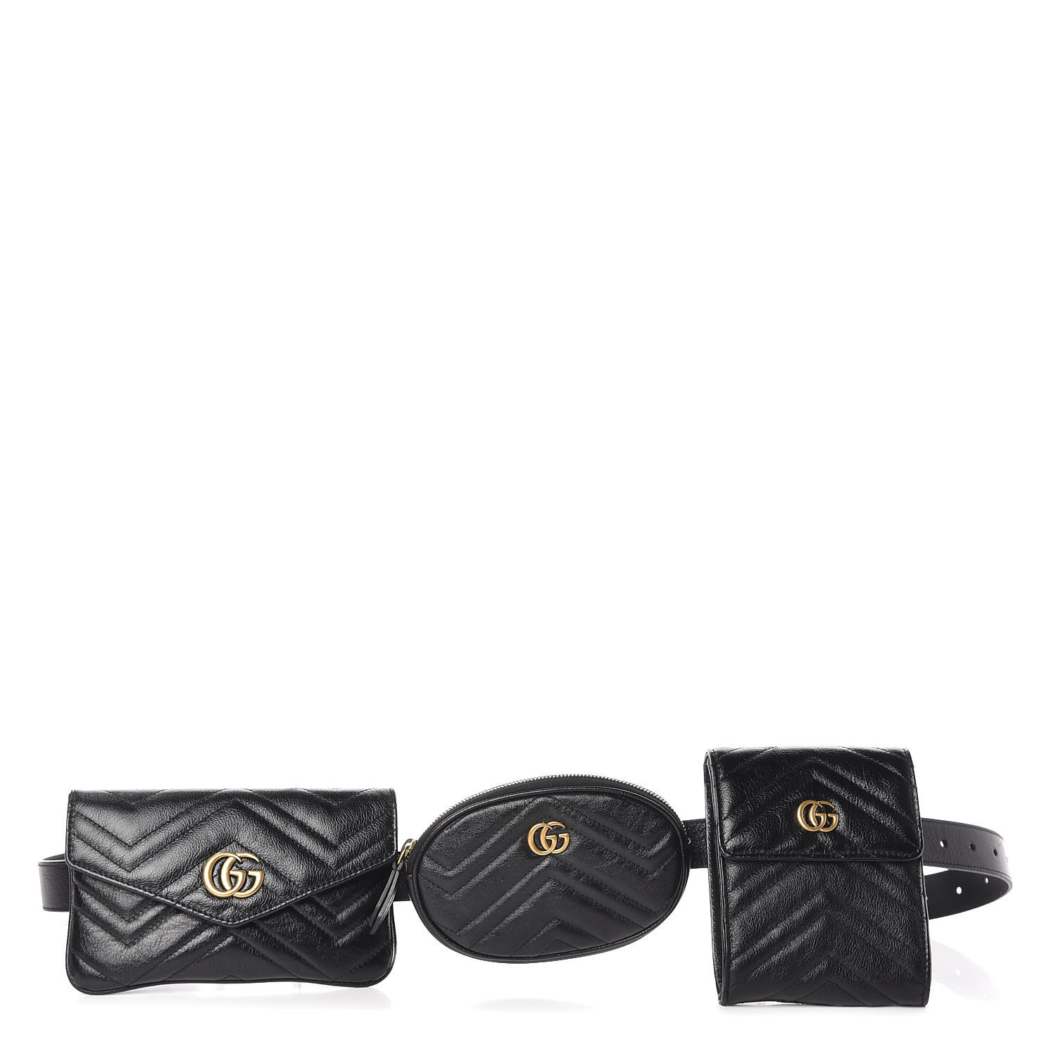 GUCCI Calfskin Matelasse GG Marmont 2.0 Multi Belt Bag 85 34 Black 464525