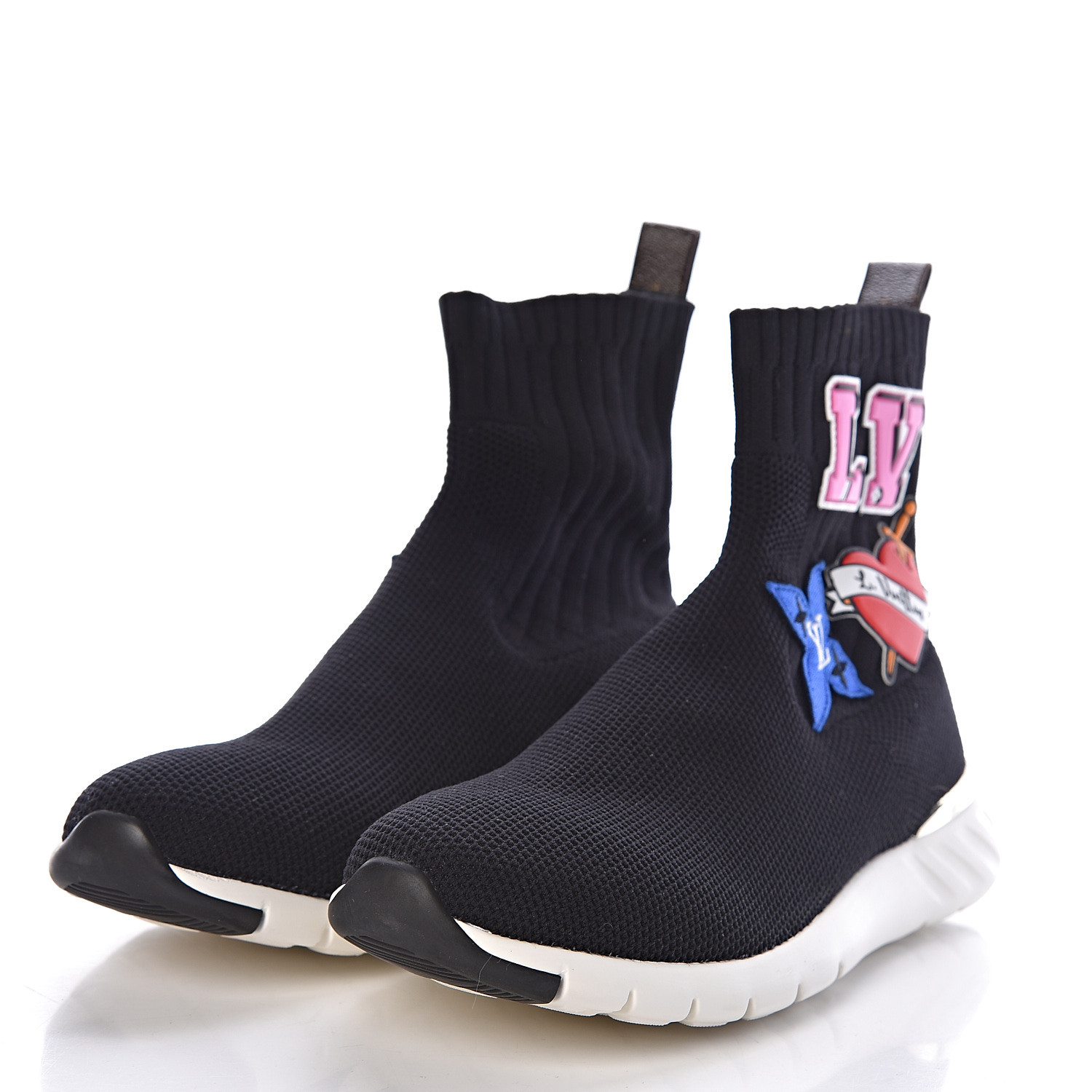 louis vuitton socks for women LOUIS VUITTON Stretch Fabric Womens LV Black Heart Sock Sneaker 38 Black 464460