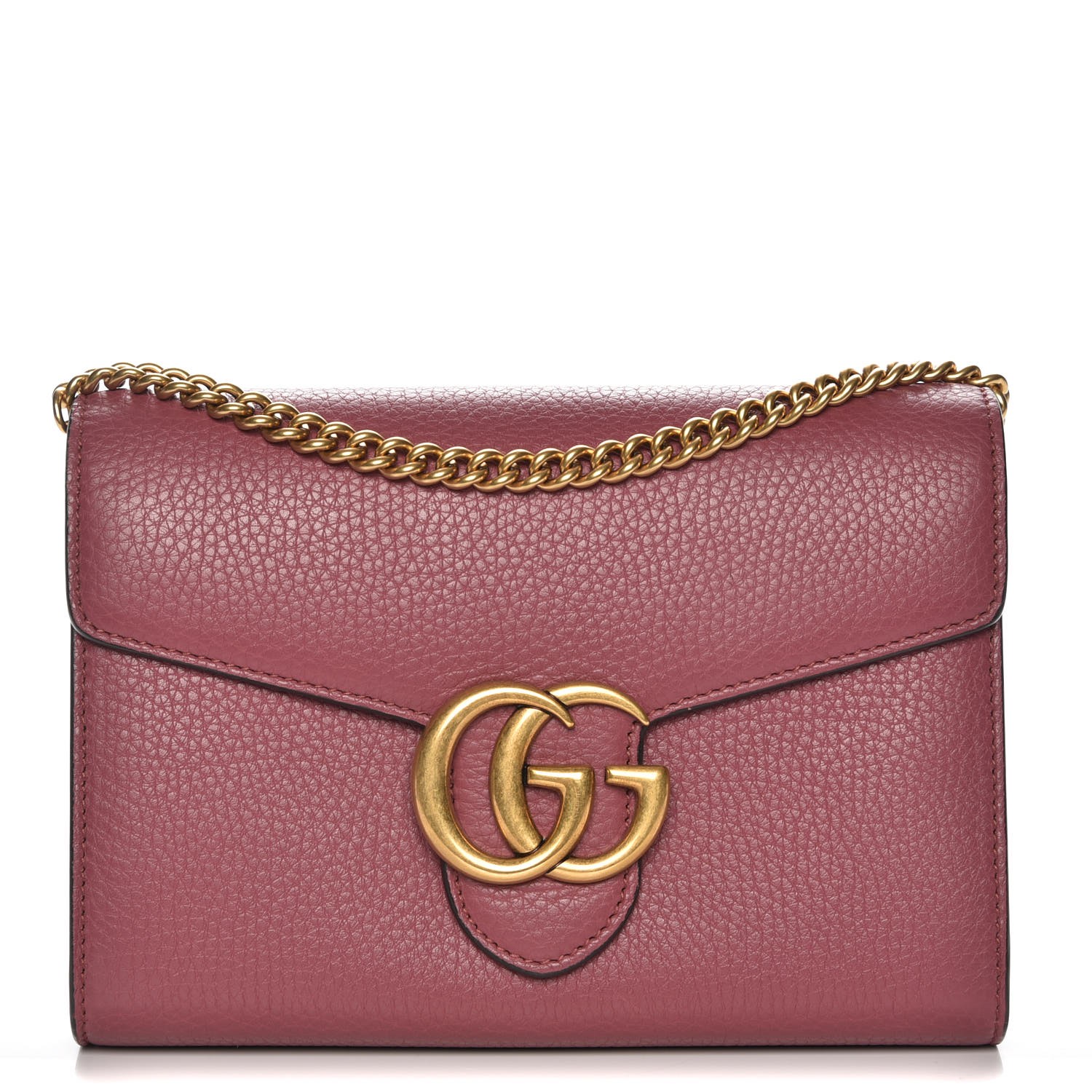 GUCCI Calfskin GG Marmont Chain Wallet Dark Pink 218162