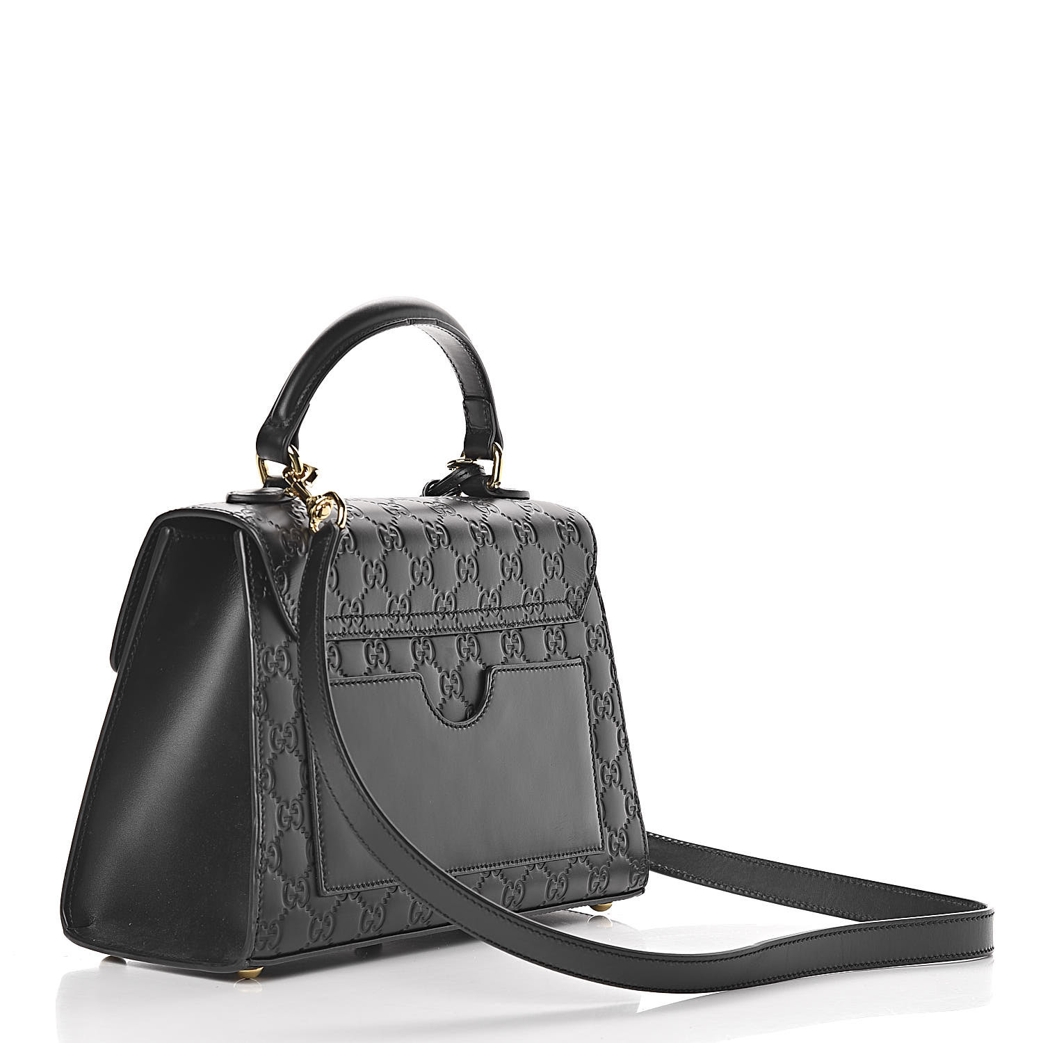 GUCCI Guccissima Small Padlock Signature Top Handle Bag Black 457330