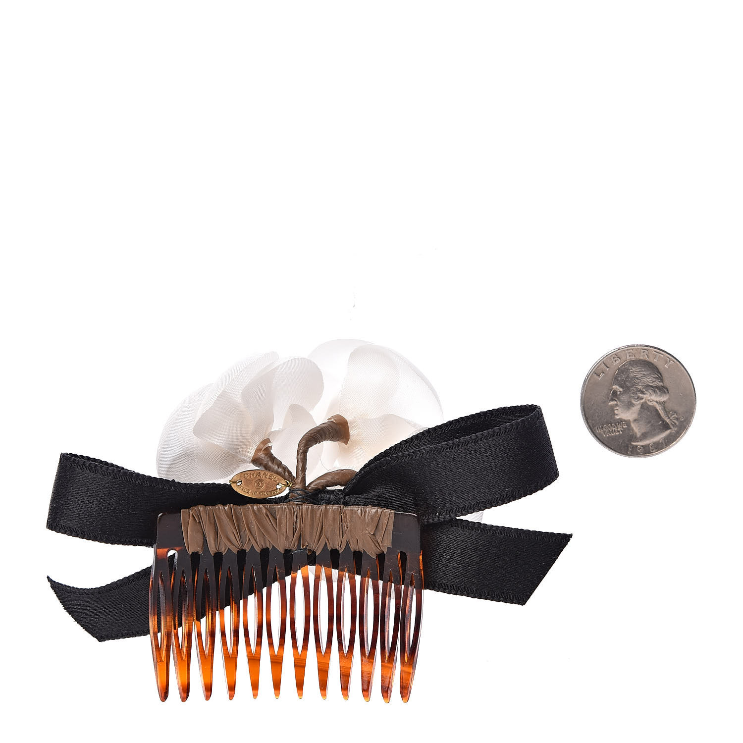 Chanel Satin Camellia Cc Hair Comb White 456536