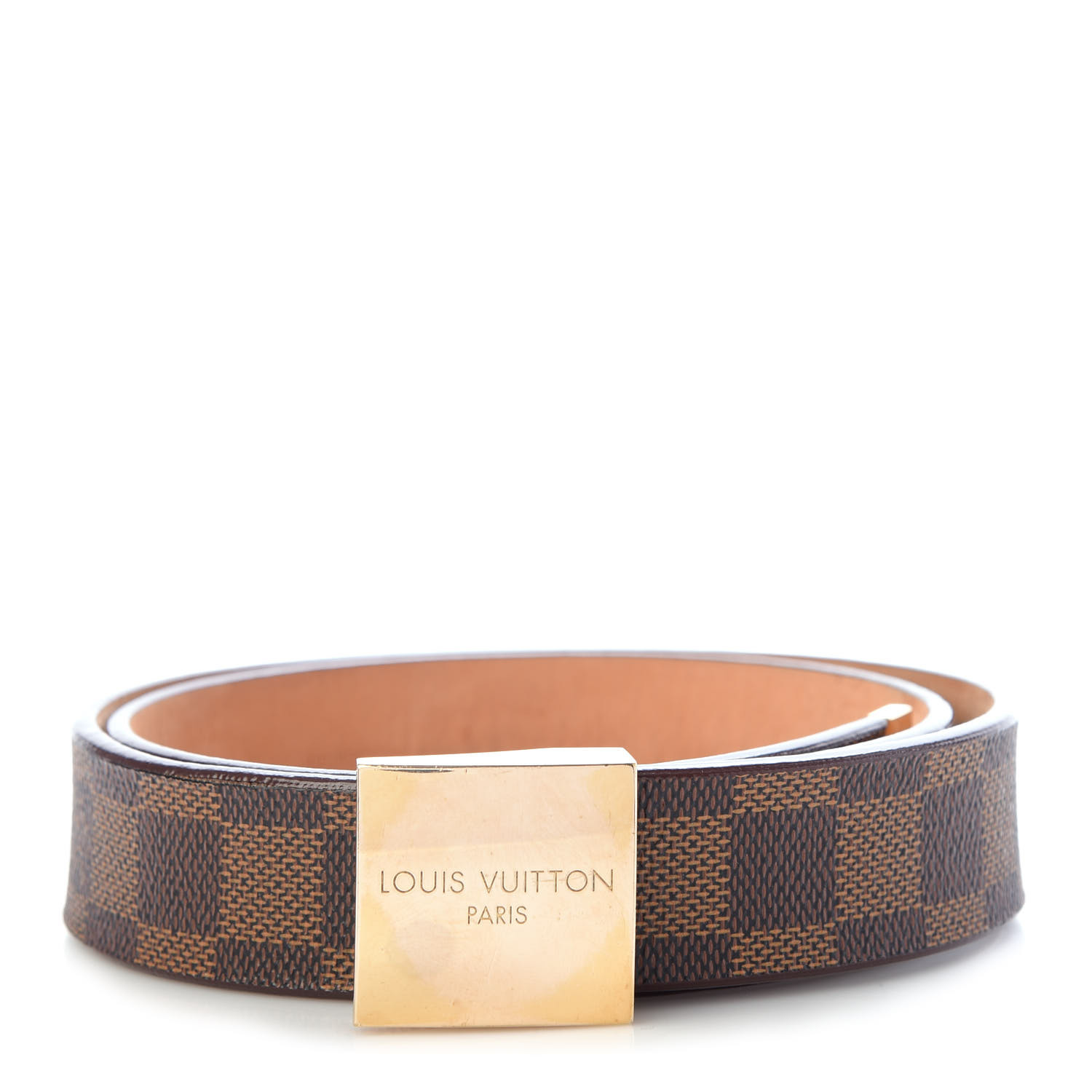 LOUIS VUITTON Ebene LV Paris Buckle Belt 75 30 Gold 756622 FASHIONPHILE