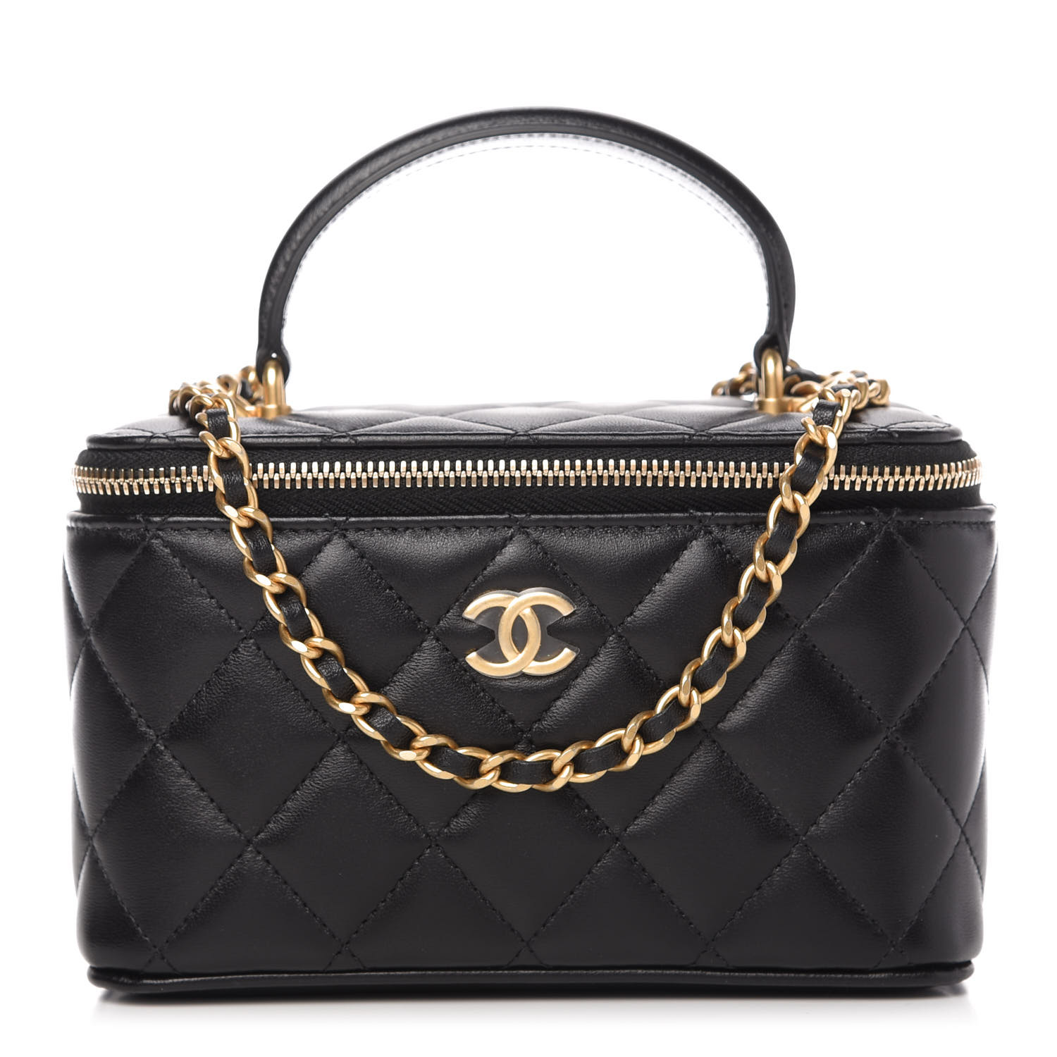 CHANEL Lambskin Quilted Small Top Handle Vanity Case With Chain Black ...
