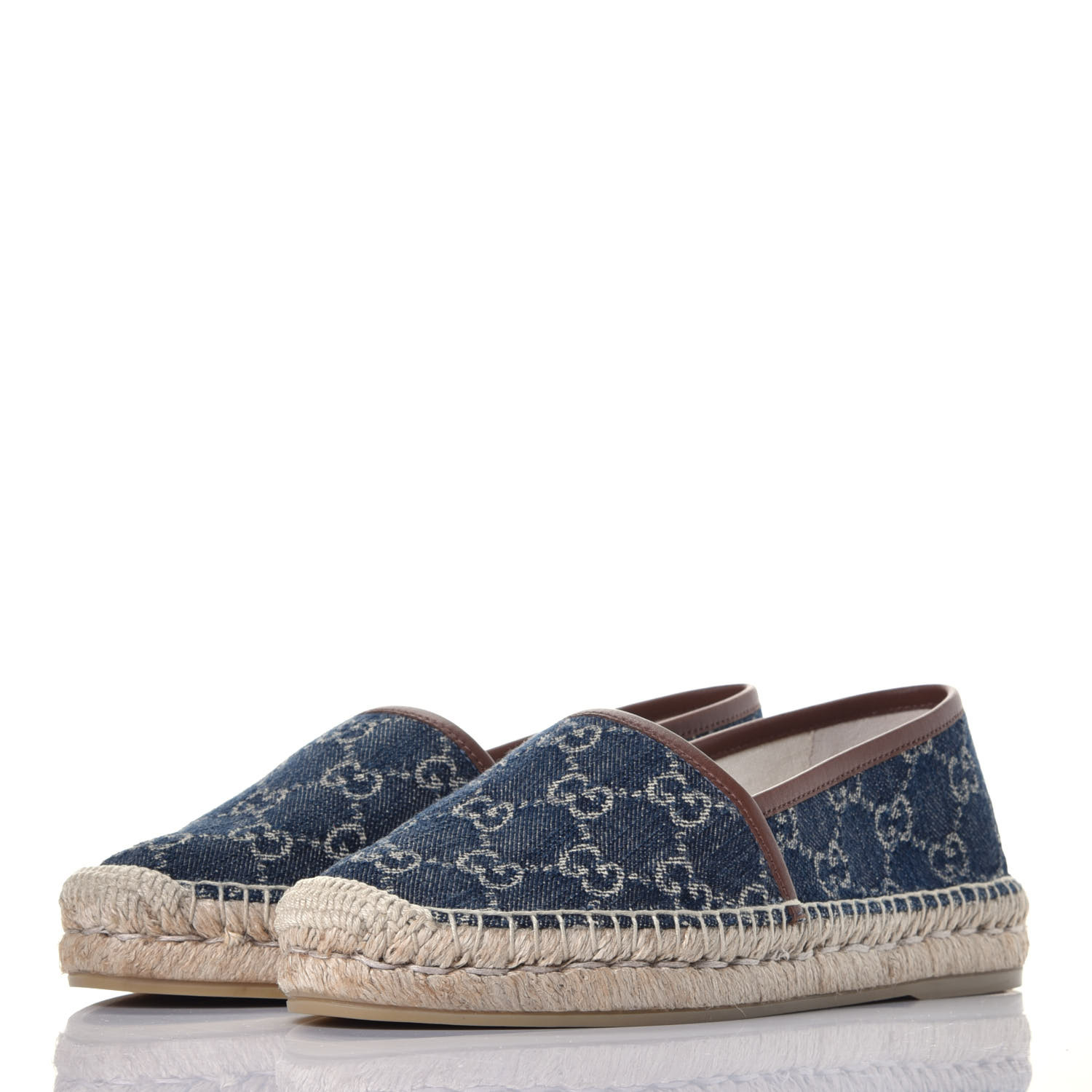 GUCCI Denim GG Monogram Espadrilles 37 Blue Tea Cuir 779078 | FASHIONPHILE