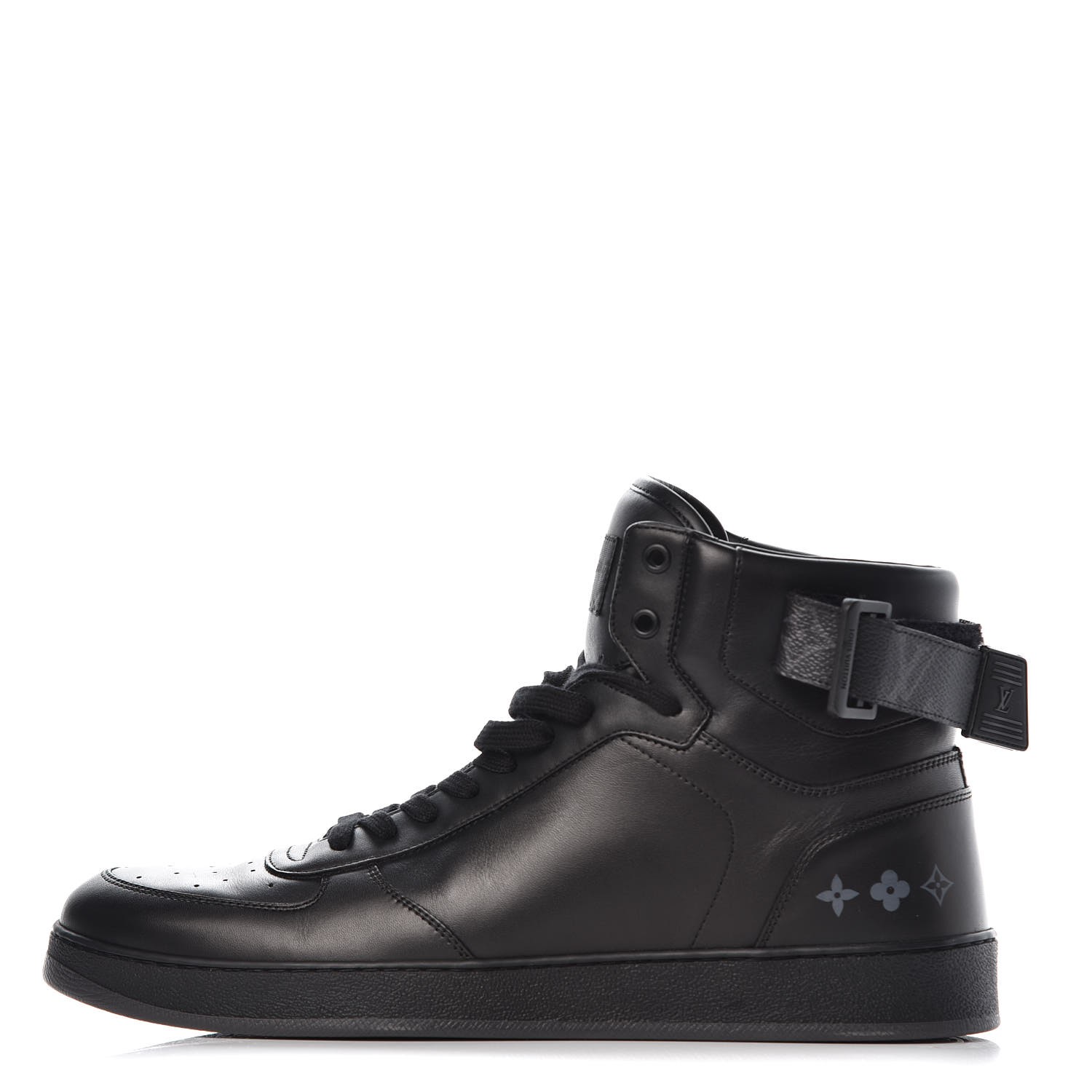 LOUIS VUITTON Calfskin Monogram Eclipse Mens Rivoli High Top Sneakers 9 Black 351324