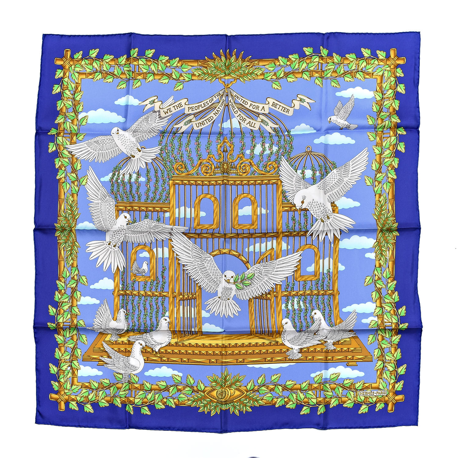 HERMES Silk Special Edition United Nations 50th Anniversary Scarf 90 417518