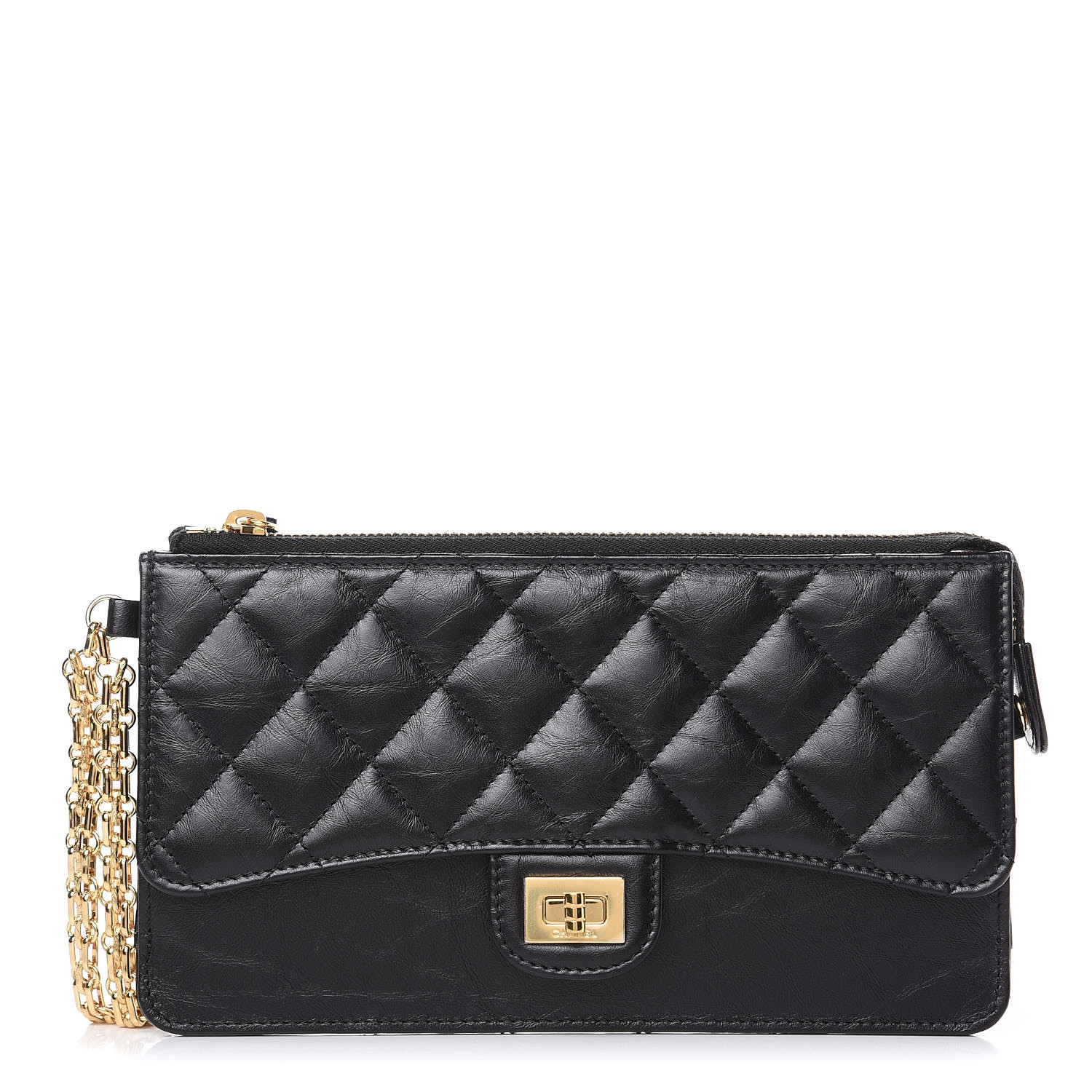 CHANEL Aged Calfskin Quilted 2.55 Reissue Pouch With Chain Handle Black