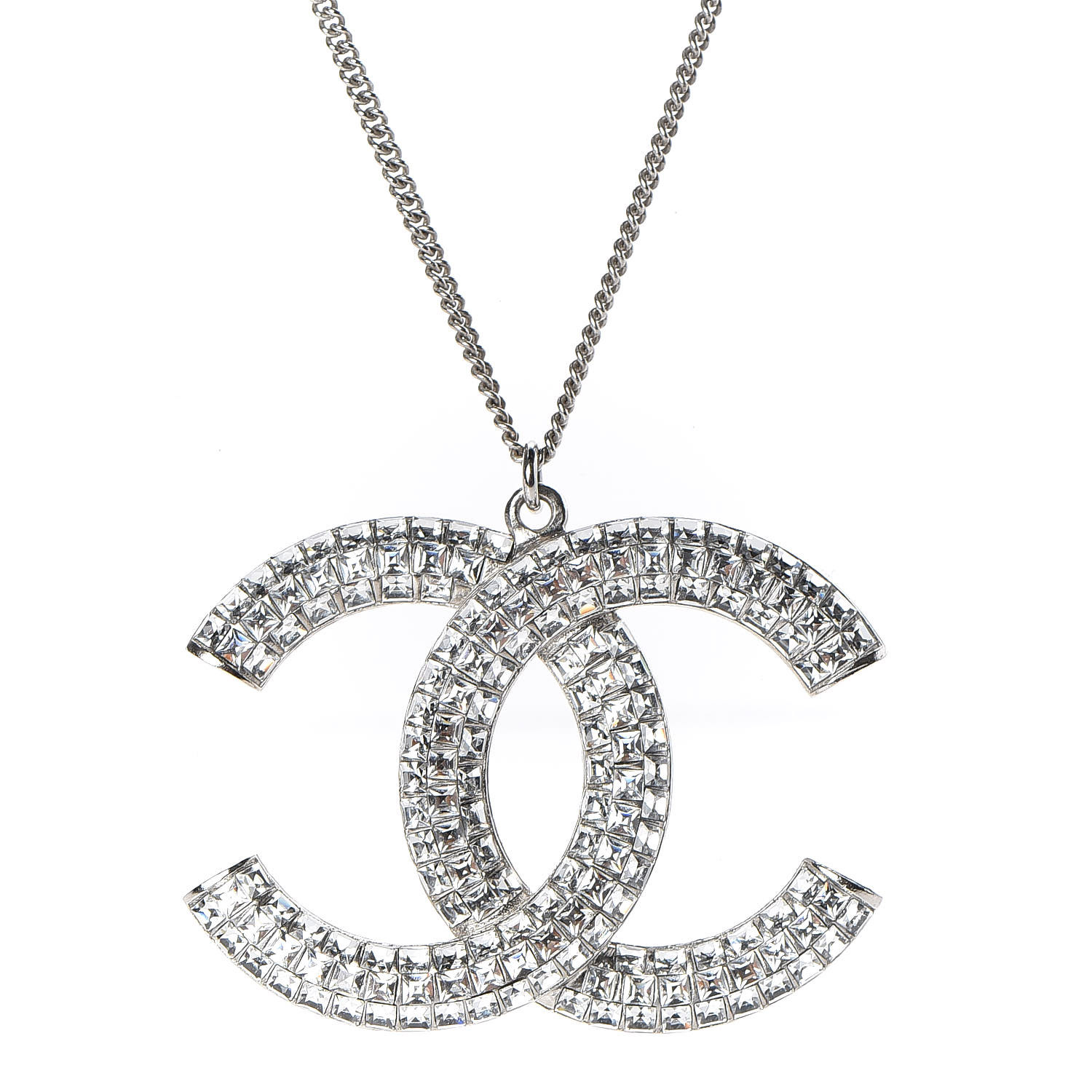 CHANEL Crystal CC Necklace Silver 418349