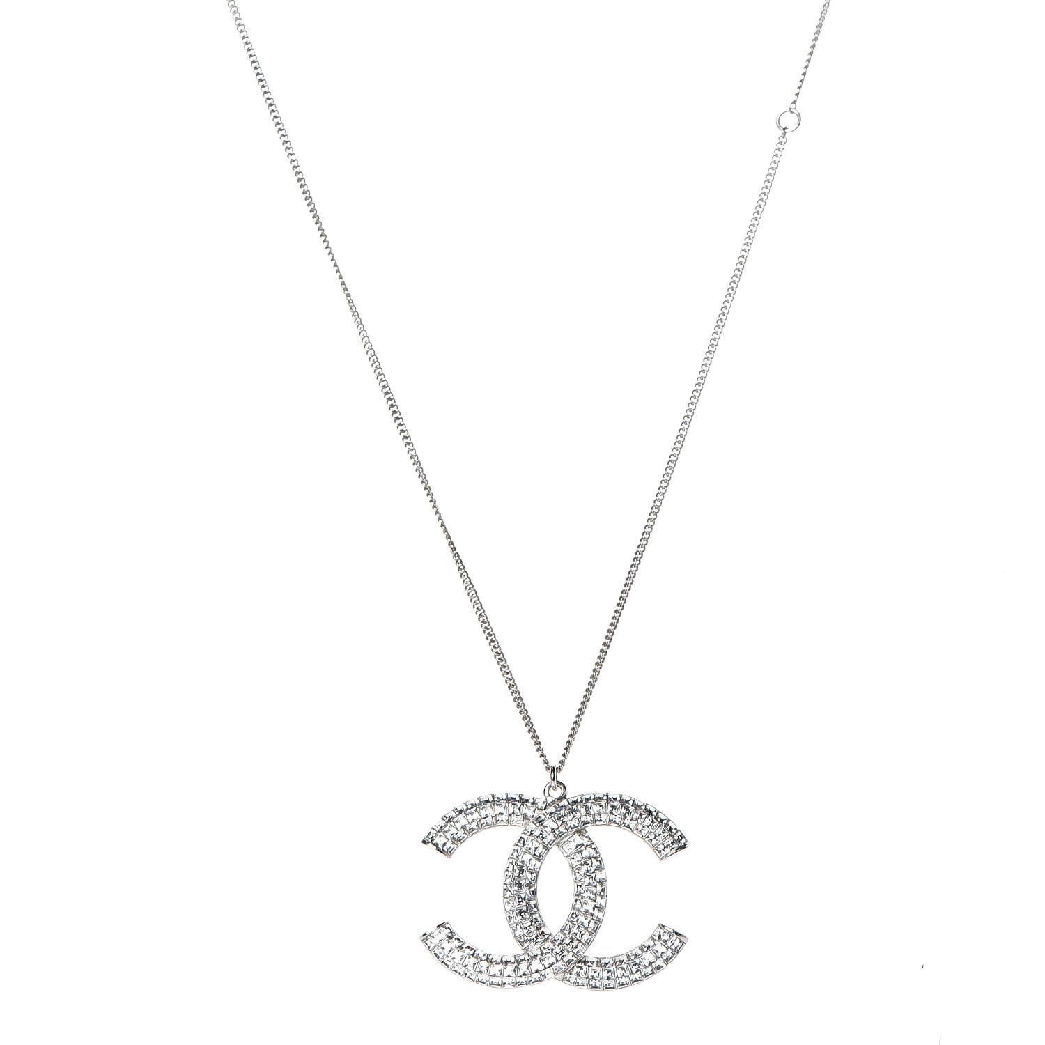 CHANEL Crystal CC Necklace Silver 418349