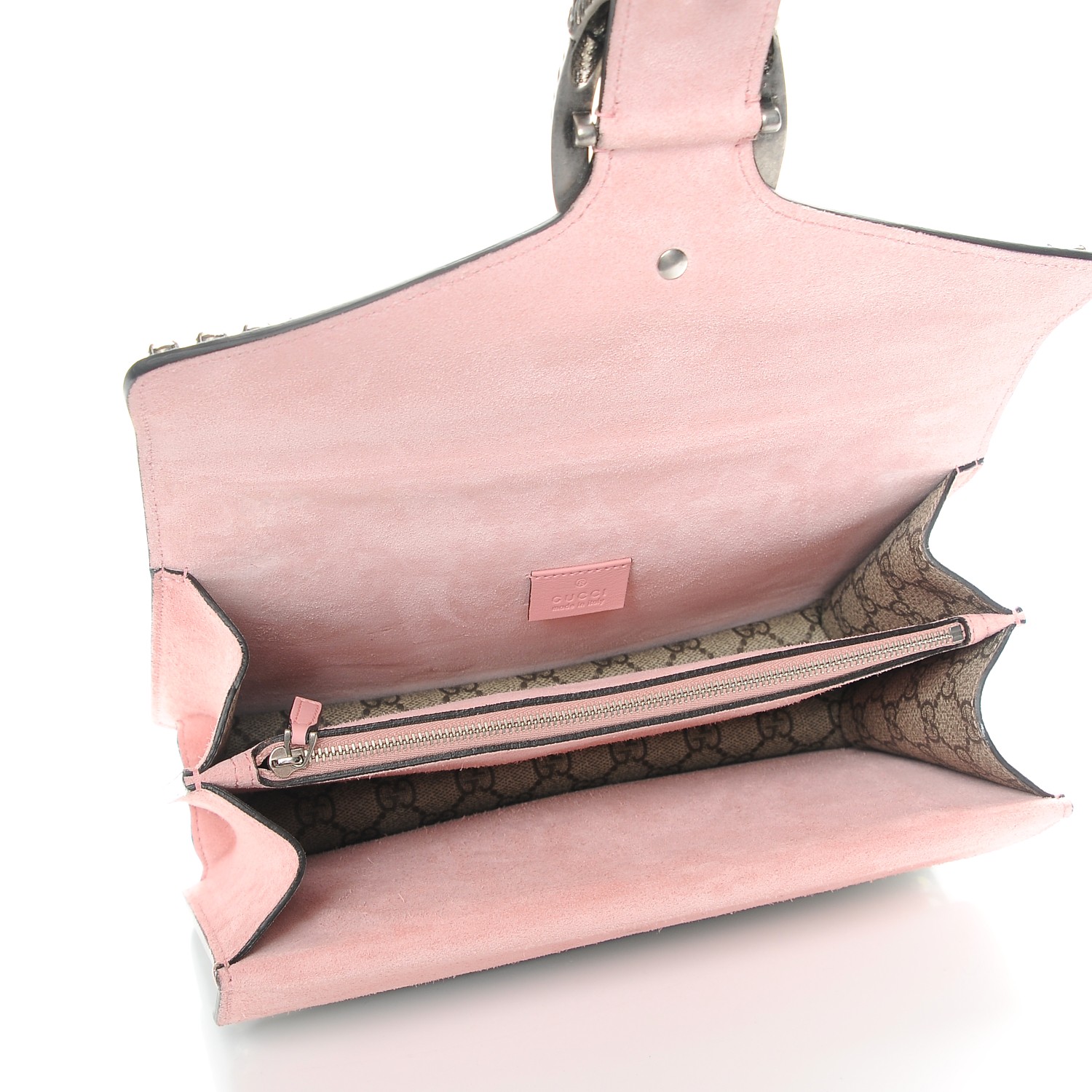 GUCCI GG Supreme Monogram Crystal Small Dionysus Shoulder Bag Pink 213675