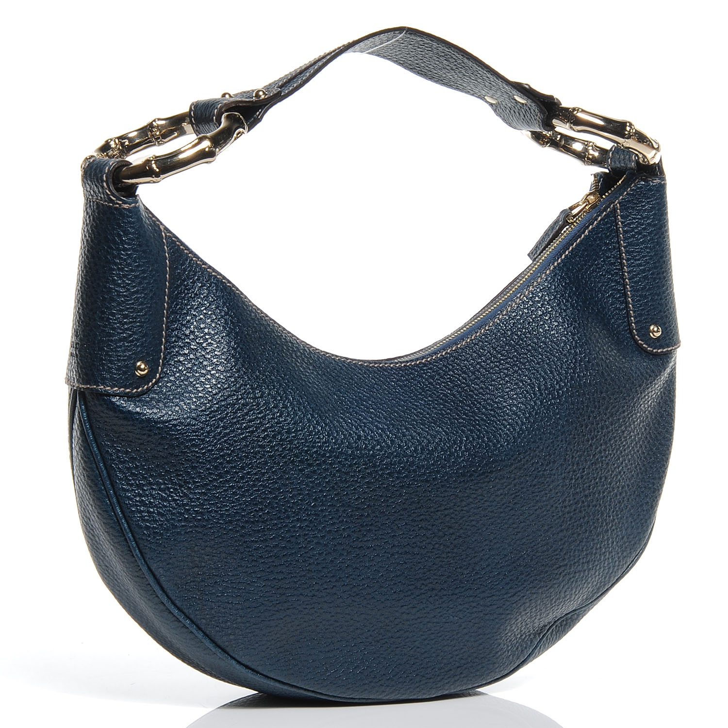 Download GUCCI Leather Half Moon Bamboo Ring Hobo Blue 52514
