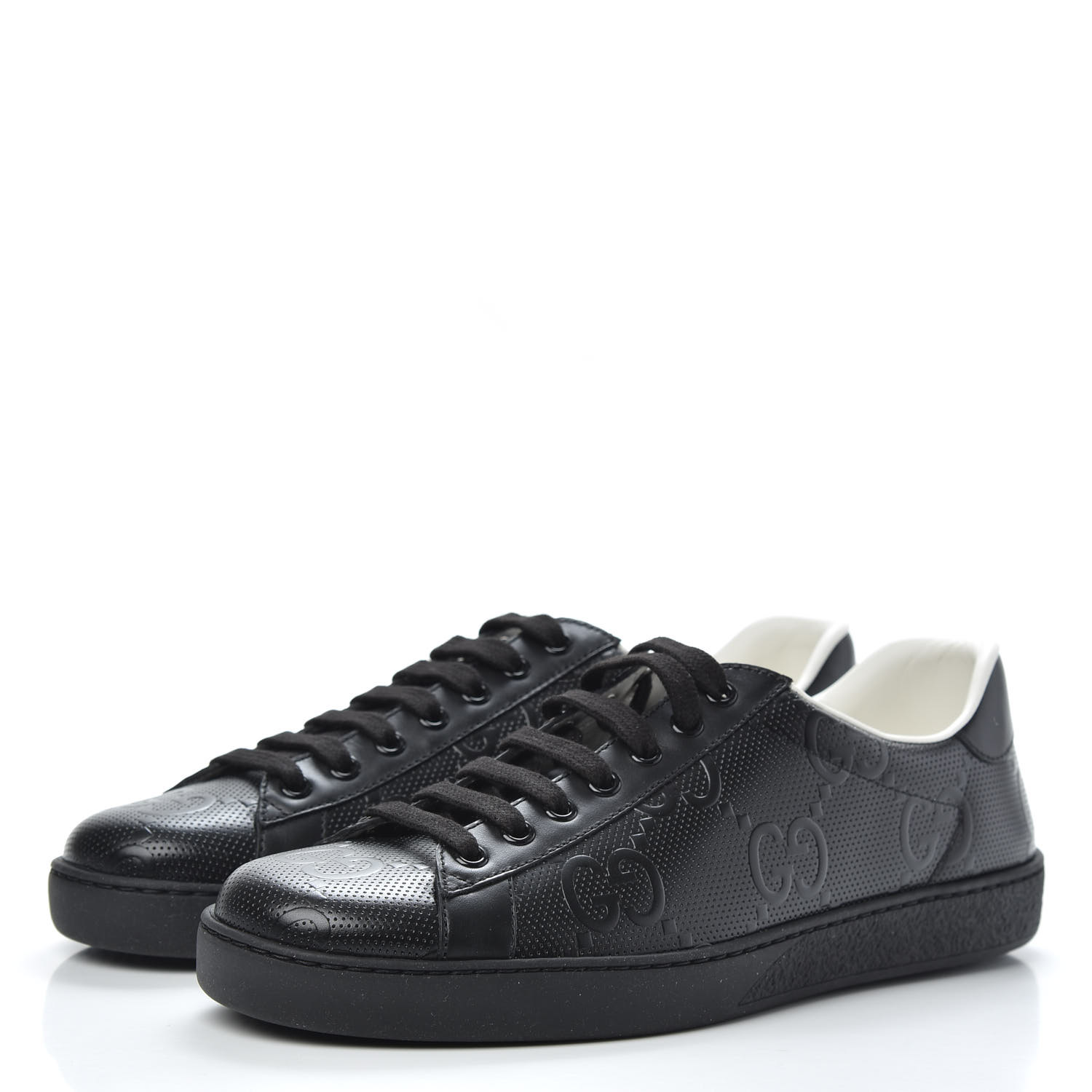 GUCCI Calfskin GG Embossed Mens Ace Sneakers 6 Black 721459 | FASHIONPHILE