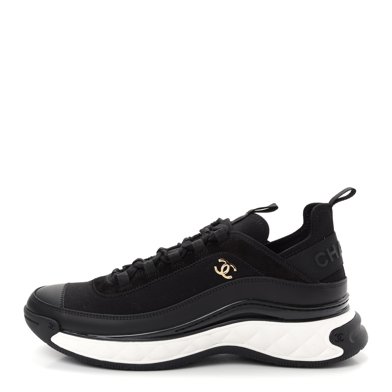 chanel cc velvet calfskin mixed fibers black gold chunky sneaker