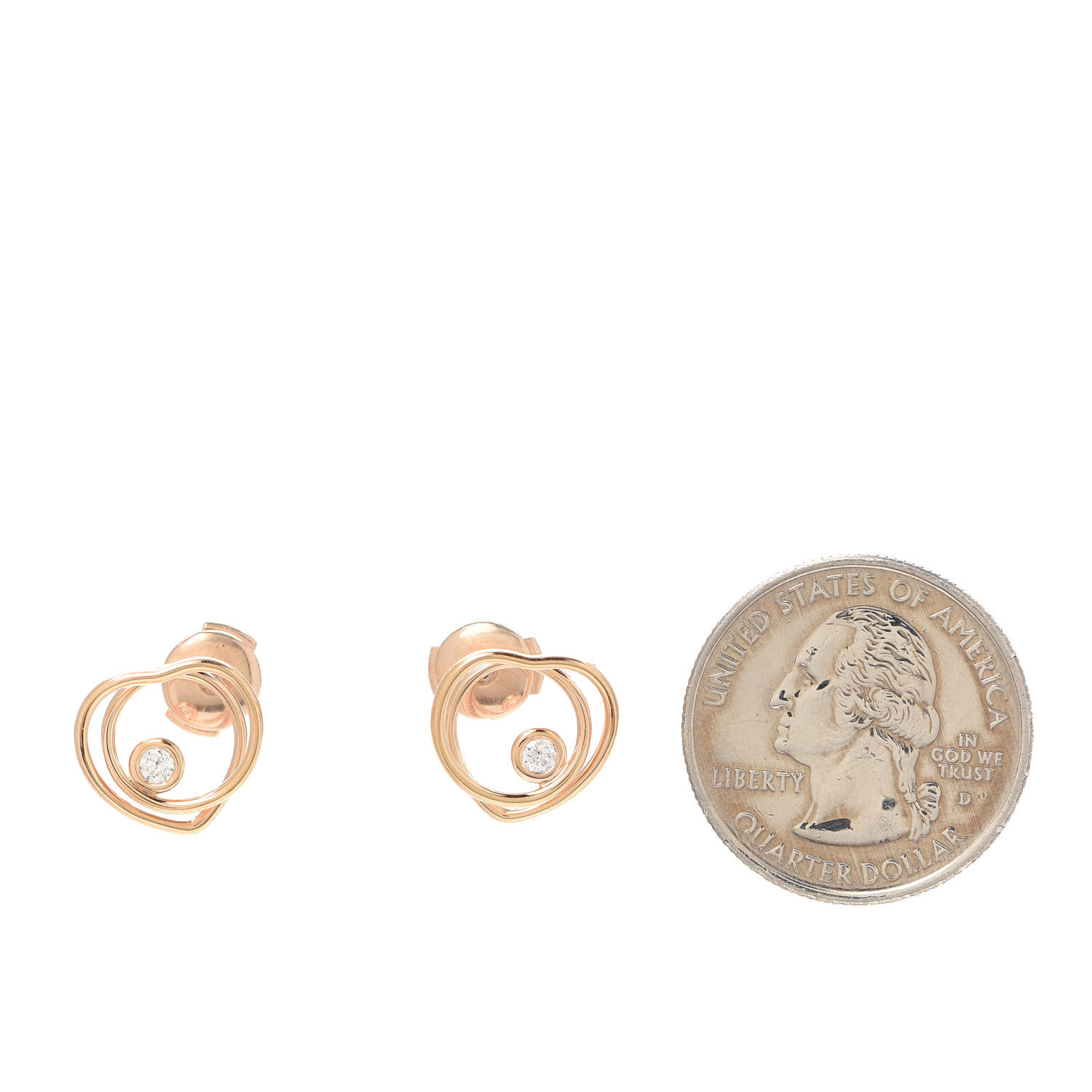 HERMES 18K Rose Gold Diamond TPM Vertige Coeur Earrings 701690